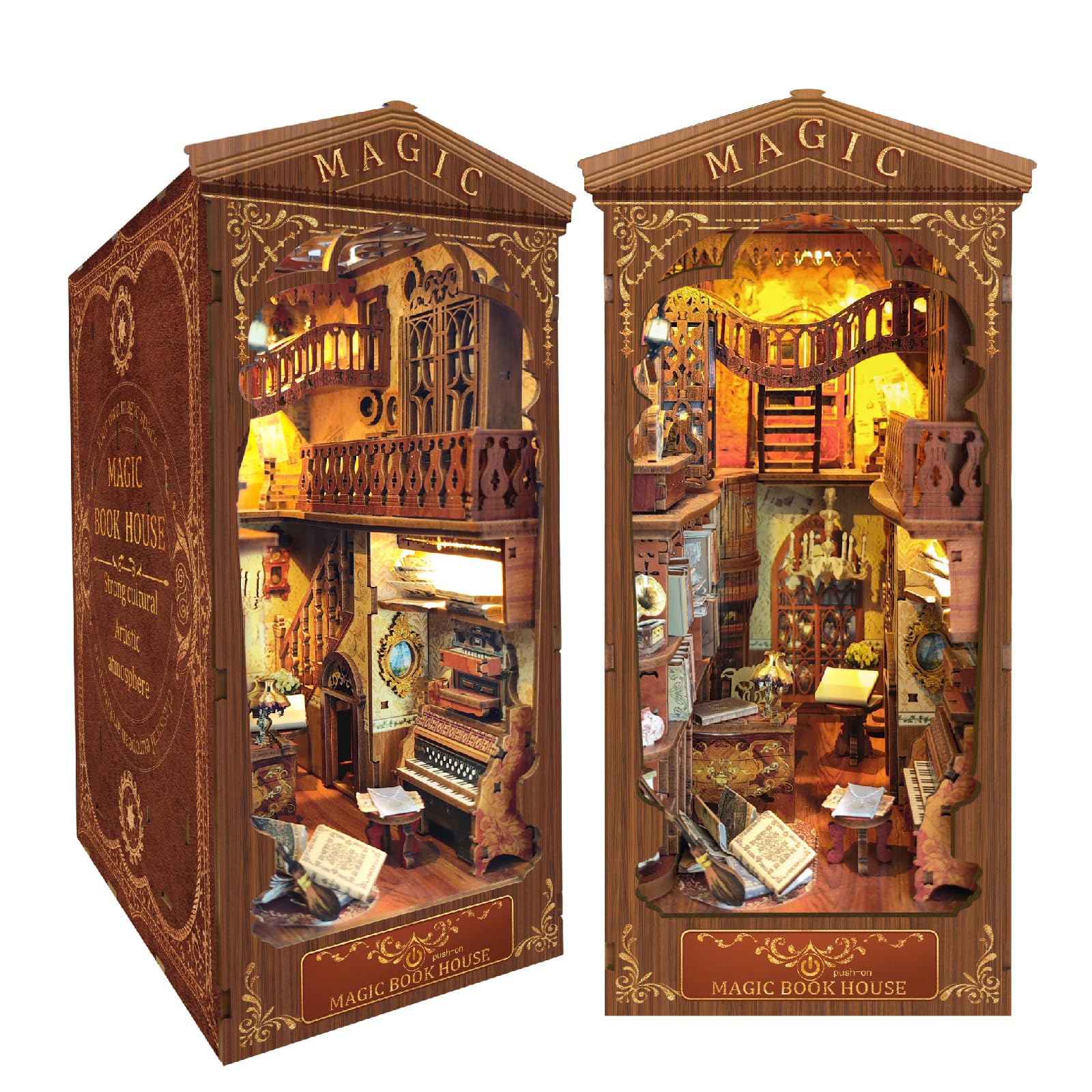 DIY Book Nook Kit 3D Puzzle Wooden Bookends Dollhouse Decorative Bookend Toy for Teenagers Stand Kit Model Kits for Adults to Build 3D Creativity Kit
