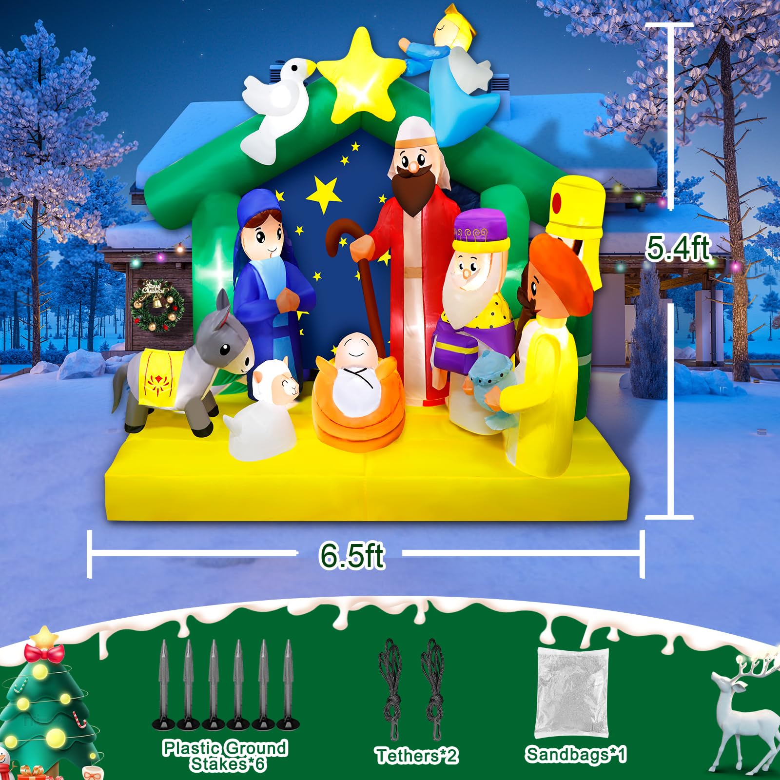 Presepe gonfiabile di Natale da 2 m, decorazioni per esterni, scena della nascita di Gesù, esplosioni di Natale, luci LED integrate, decorazioni natalizie gonfiabili