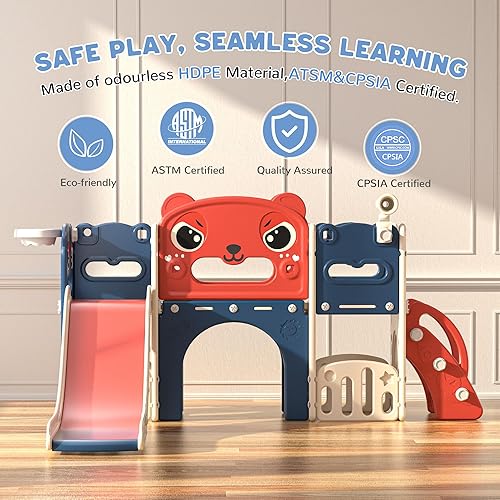 Miniatura 9 de Juego de tobogán 9 en 1 para niños pequeños para interiores y exteriores, tobogán y escalador para niños de 1 a 6 años, parque infantil