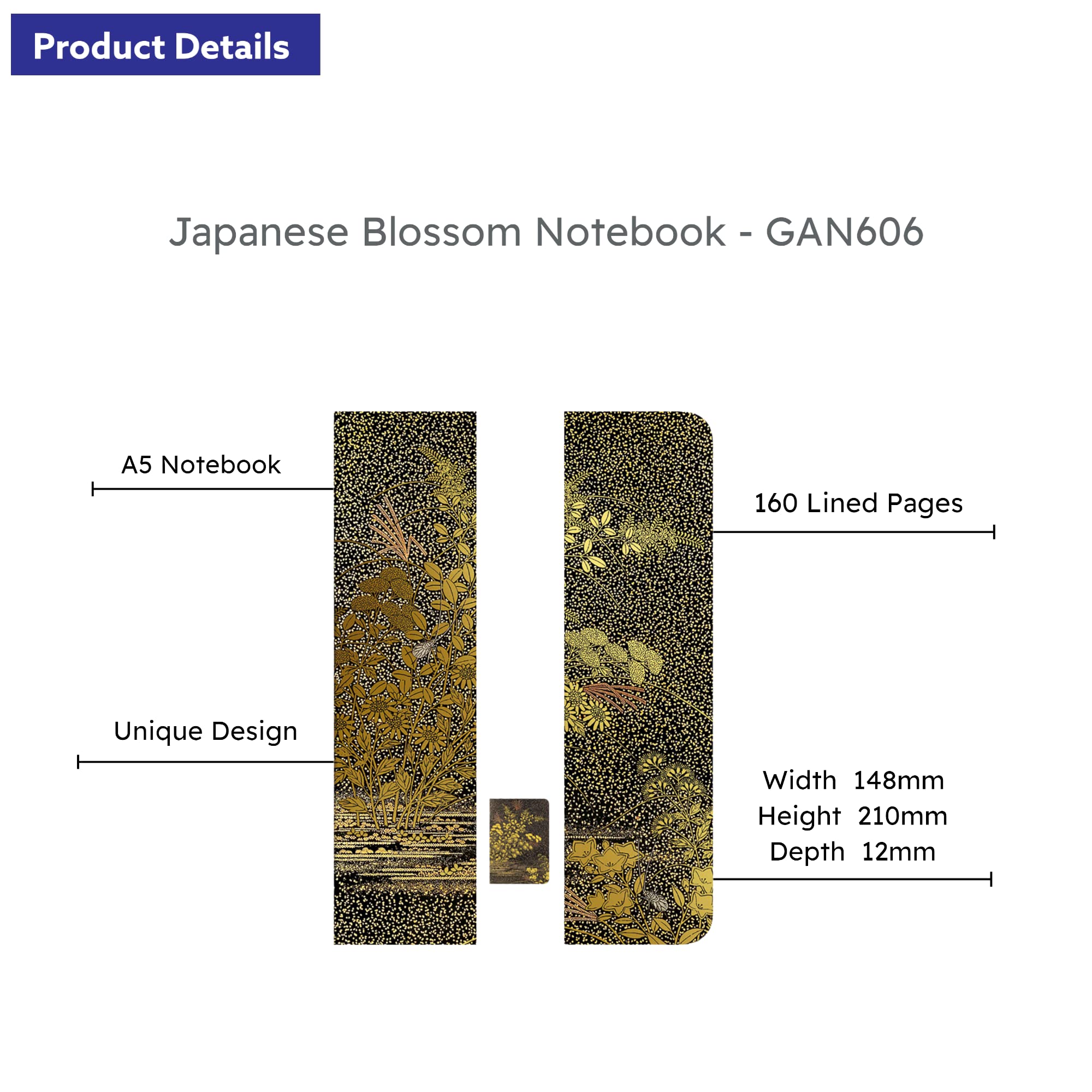 V&A Japanese Golden Leaves Design A5 Luxury Notebook (14.8 x 21 cm) - Image 2