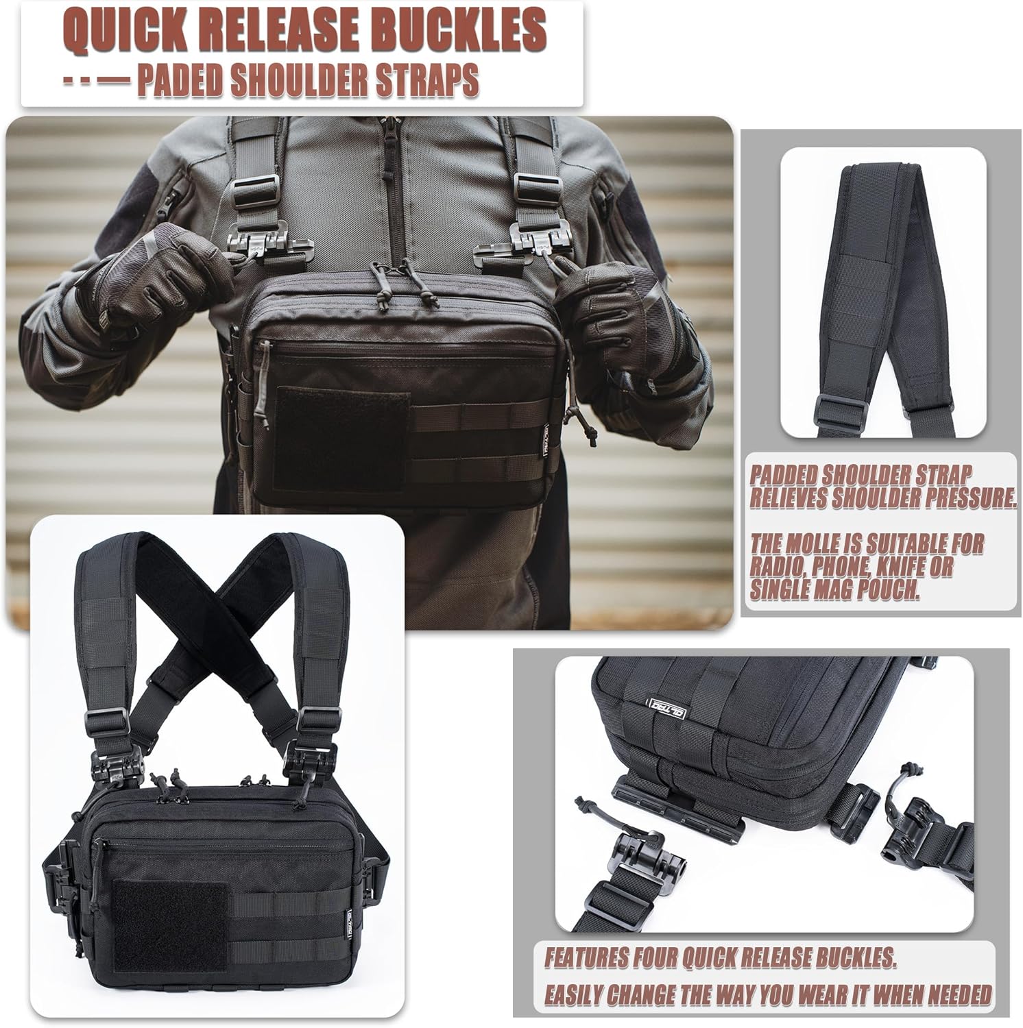 Tactical Chest Rig Bag Concealed Carry CCW Pack Molle Pouch IFAK EMT ...
