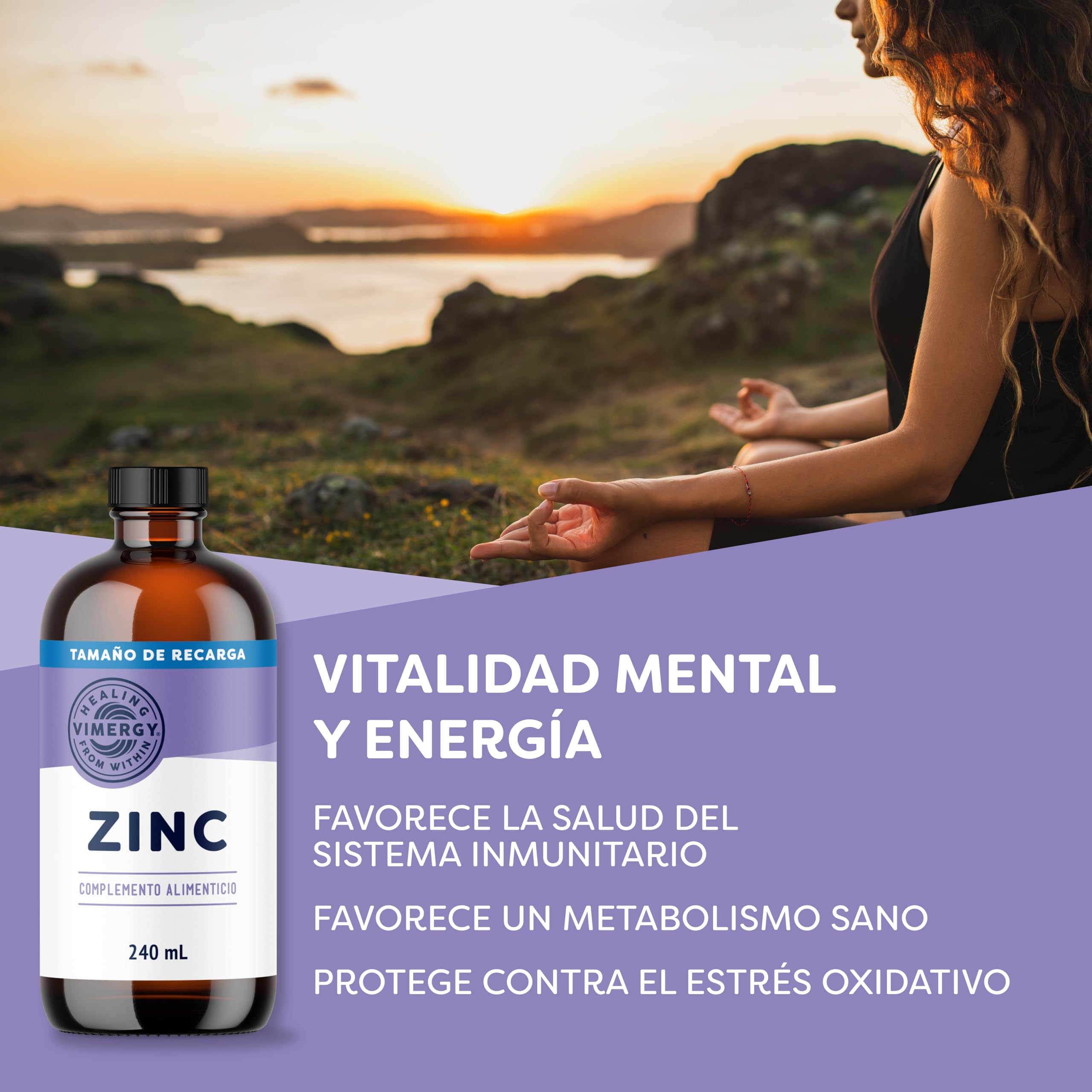 Vimergy Zinc – 240 ml, 120 Dosis – Suplemento de Zinc Líquido – Refuerza Sistema Inmunológico, Metabolismo y Huesos – Antioxidante - Sin OMG, Azúcar Refinado ni Gluten – Apta para Keto y Paleo