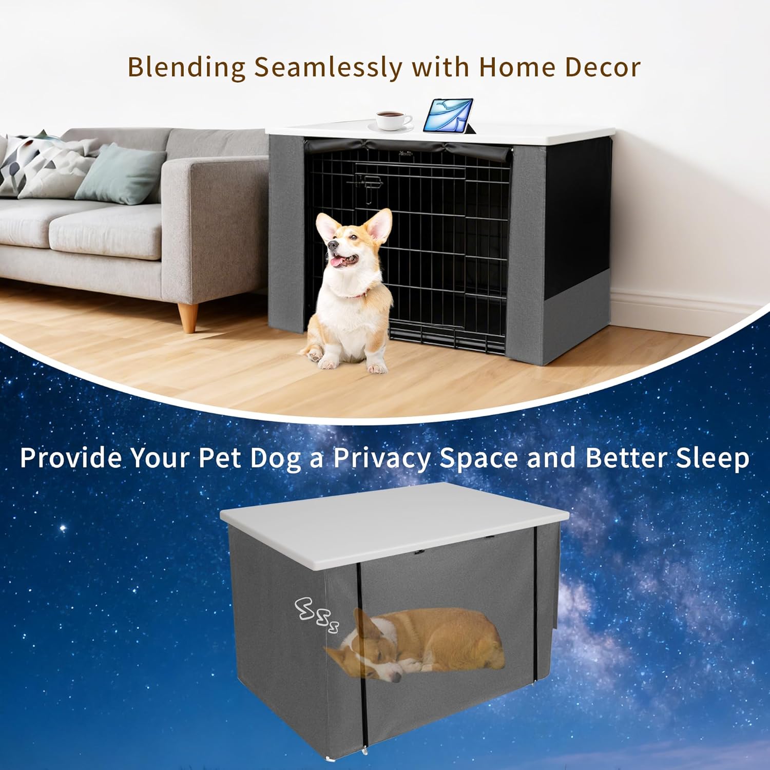 Deblue Dog Crate Topper with Crate Cover for 36'' Wire Crate Plastic Kennel Crate Table Topper with Screw Fixation, Non-Slip Design, Space-Saving Pet Crate Top (No Crate)