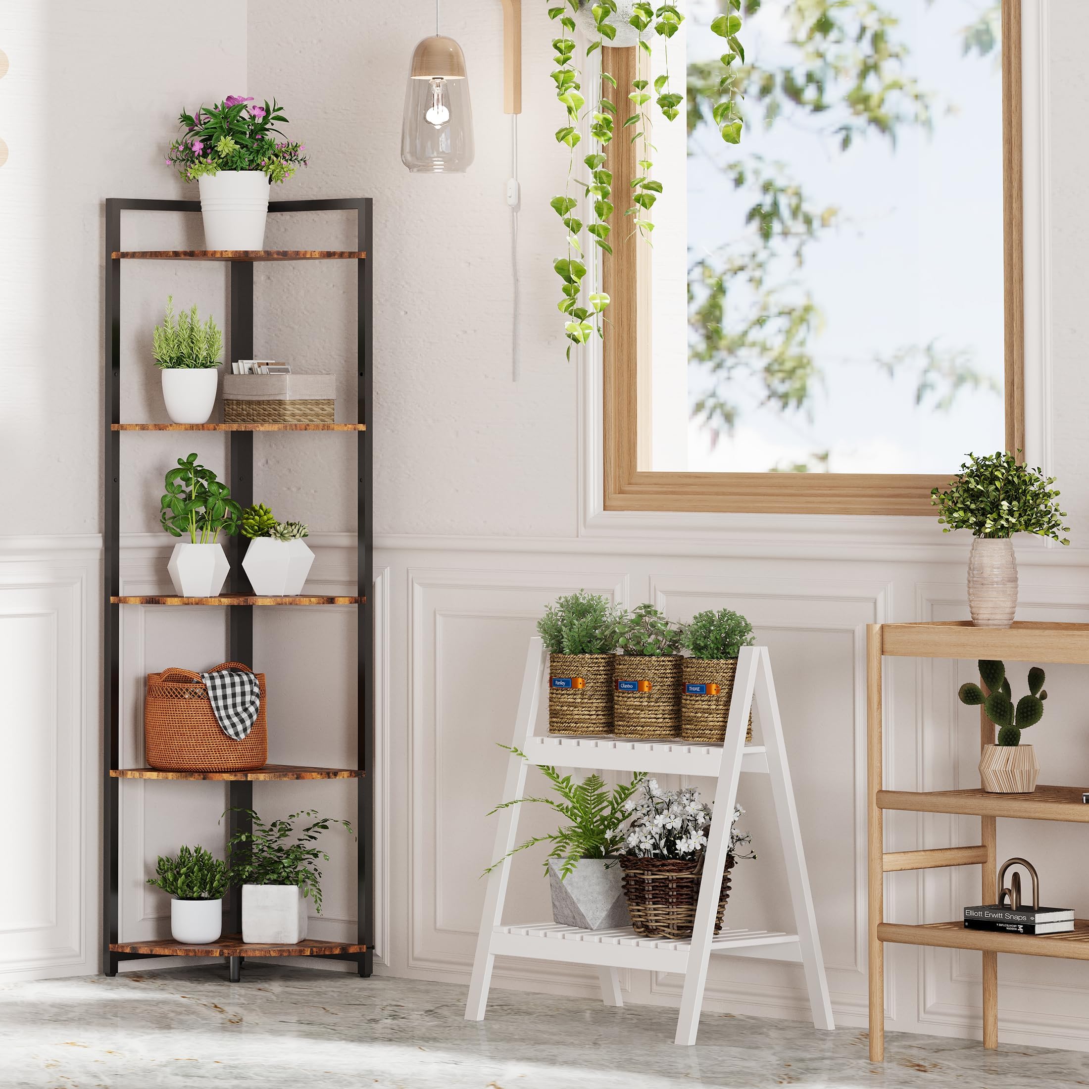 ZOPEND Corner Shelf 5Tier with Storage, Corner Bookshelf