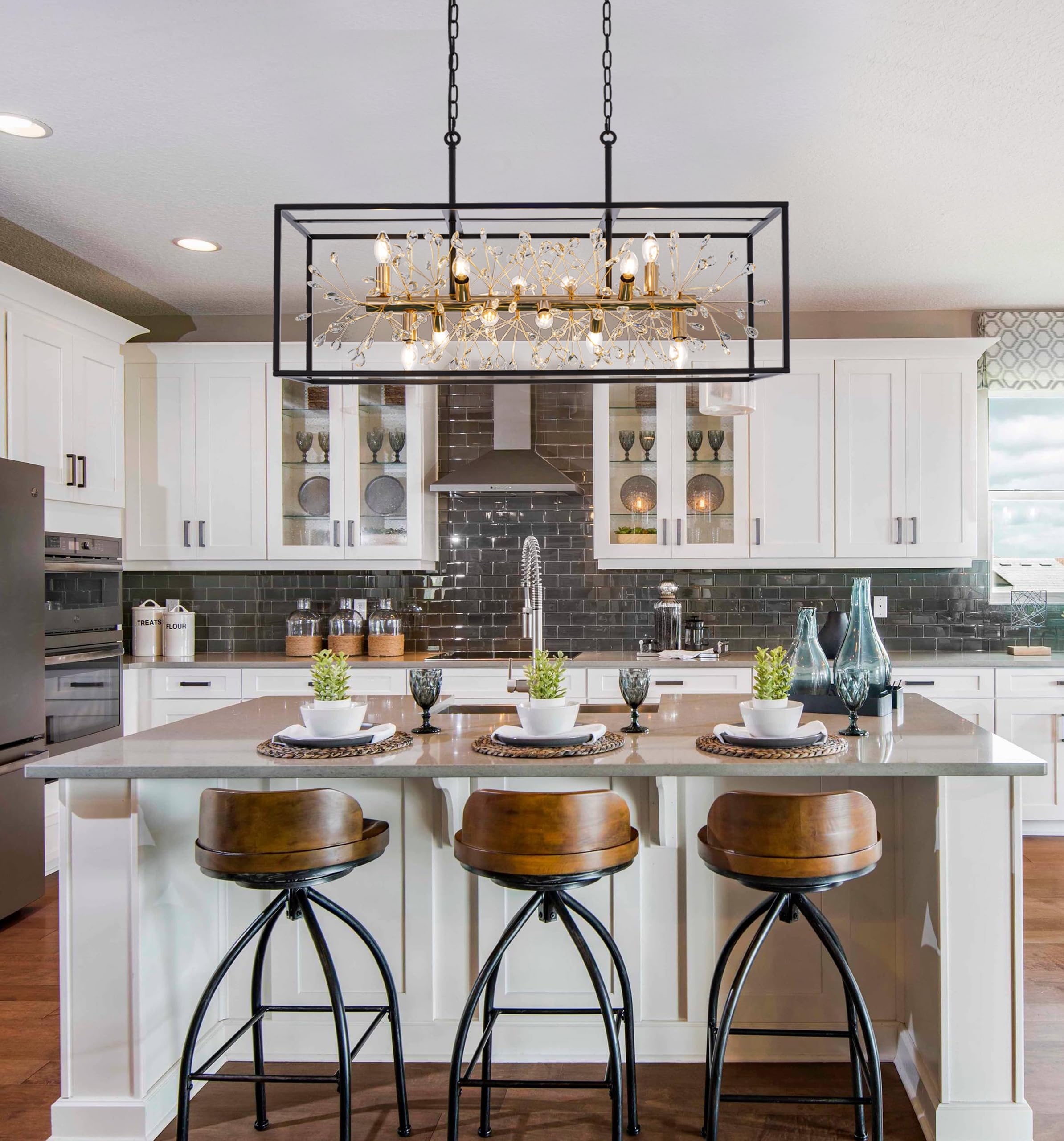 TOCHIC Black and Gold Crystal Chandeliers, Farmhouse Chandelier