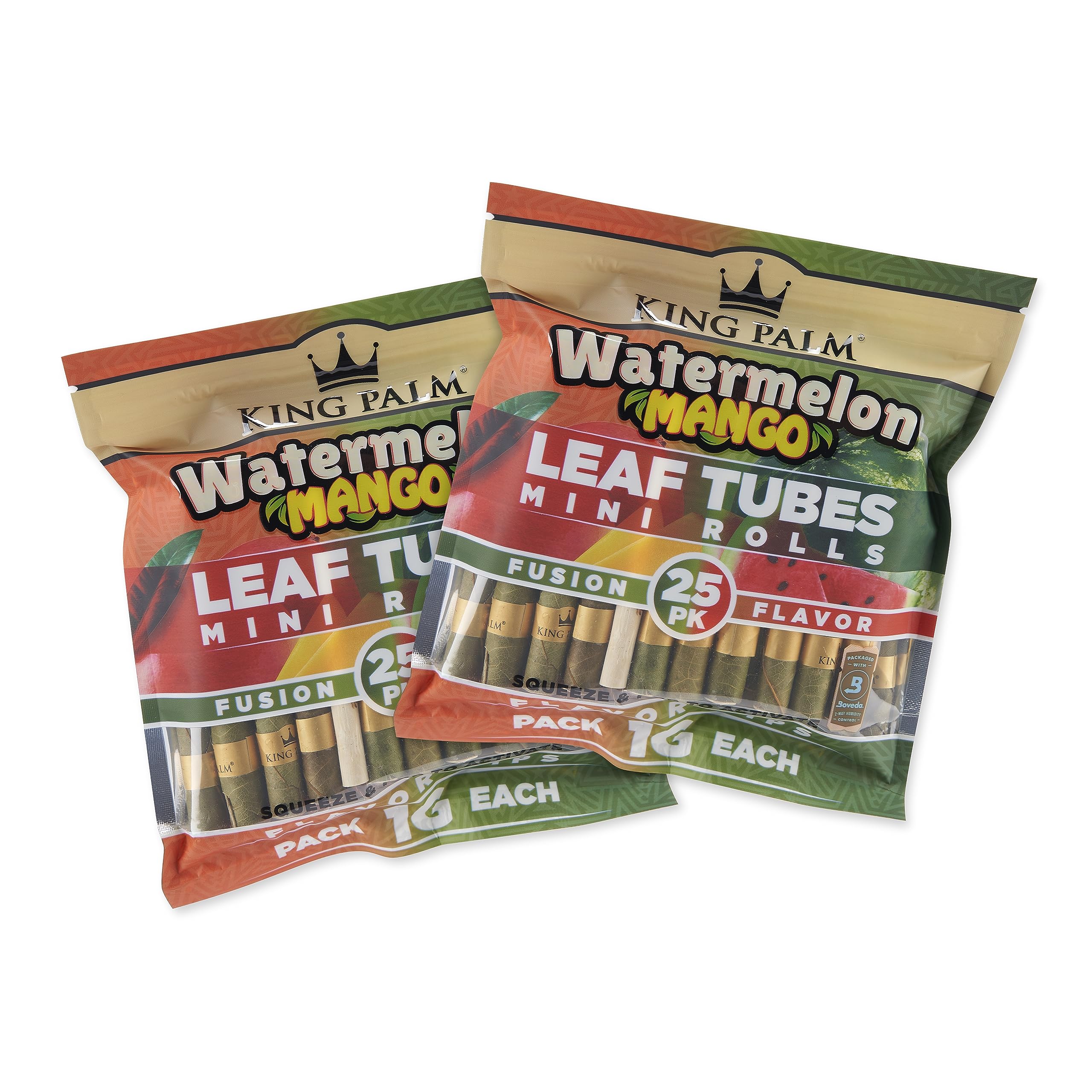 KING PALM King Palm Mini Prerolled Cones - All Natural Preroll Palm Leaf Cone - Corn Husk Filter Tip - Organic Per Rolled Palm Leaf Wraps - 25 Cones per Pack - (Watermelon Mango, 2 Packs, 50 Rolls)