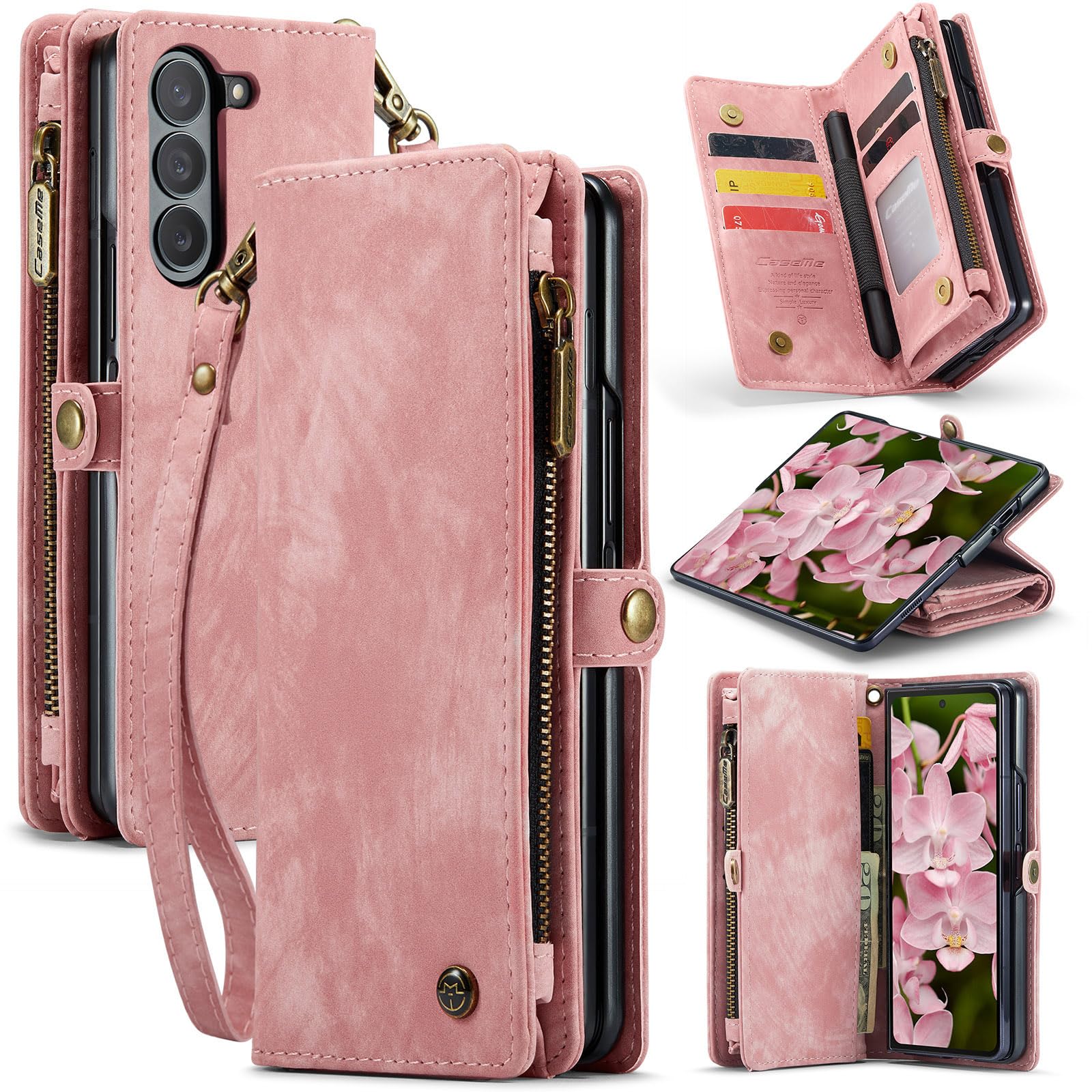 UFinetech Z Fold 6 Case, Shockproof Card Holder Flip Zipper Slots Wallet Cover for Galaxy Z Fold6 Case, Built-in S-Pen Holder