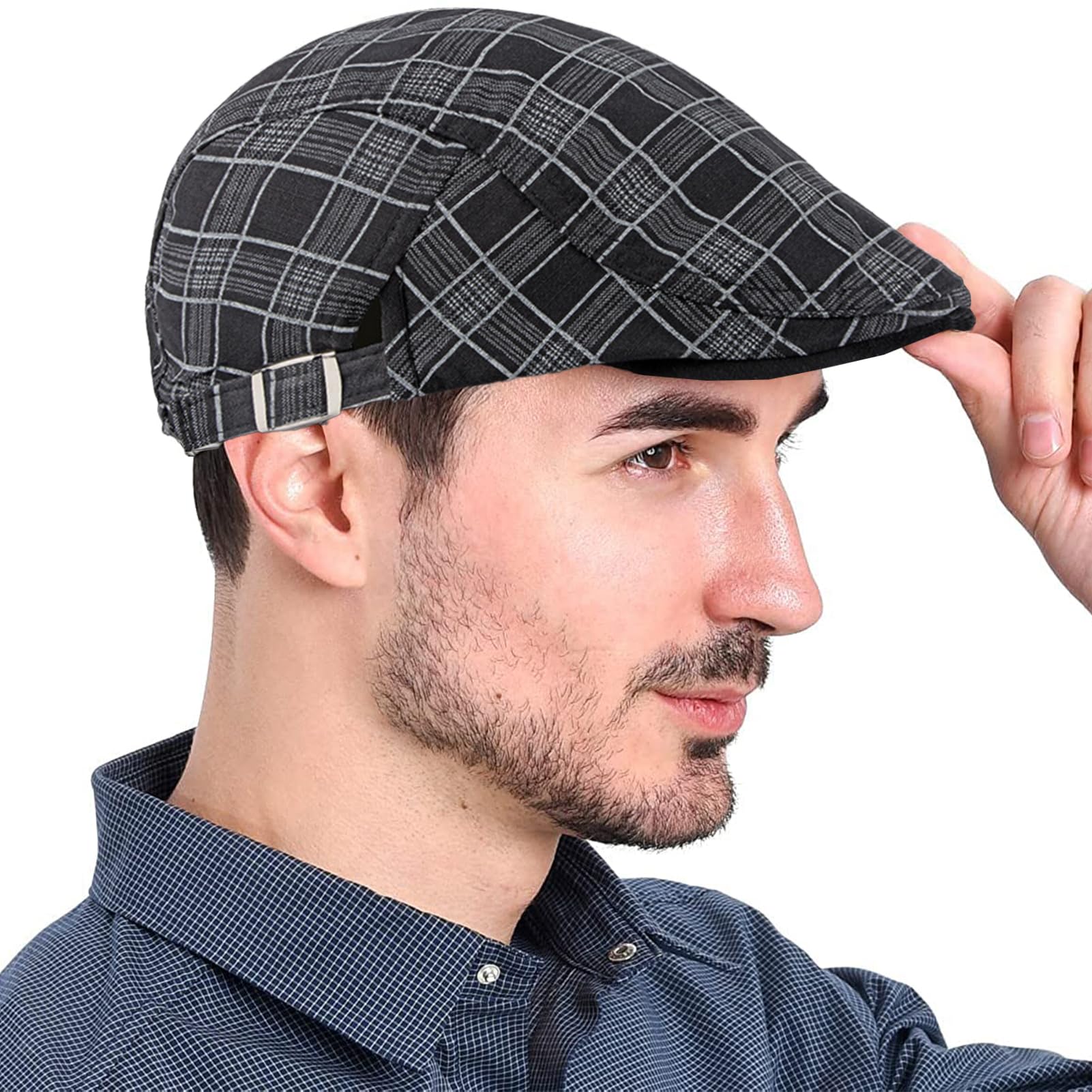 Rayson Beret Gavroche Męska czapka z tkaniny w stylu szkockim regulowana miękka czapka unisex płaski kapelusz lato vintage
