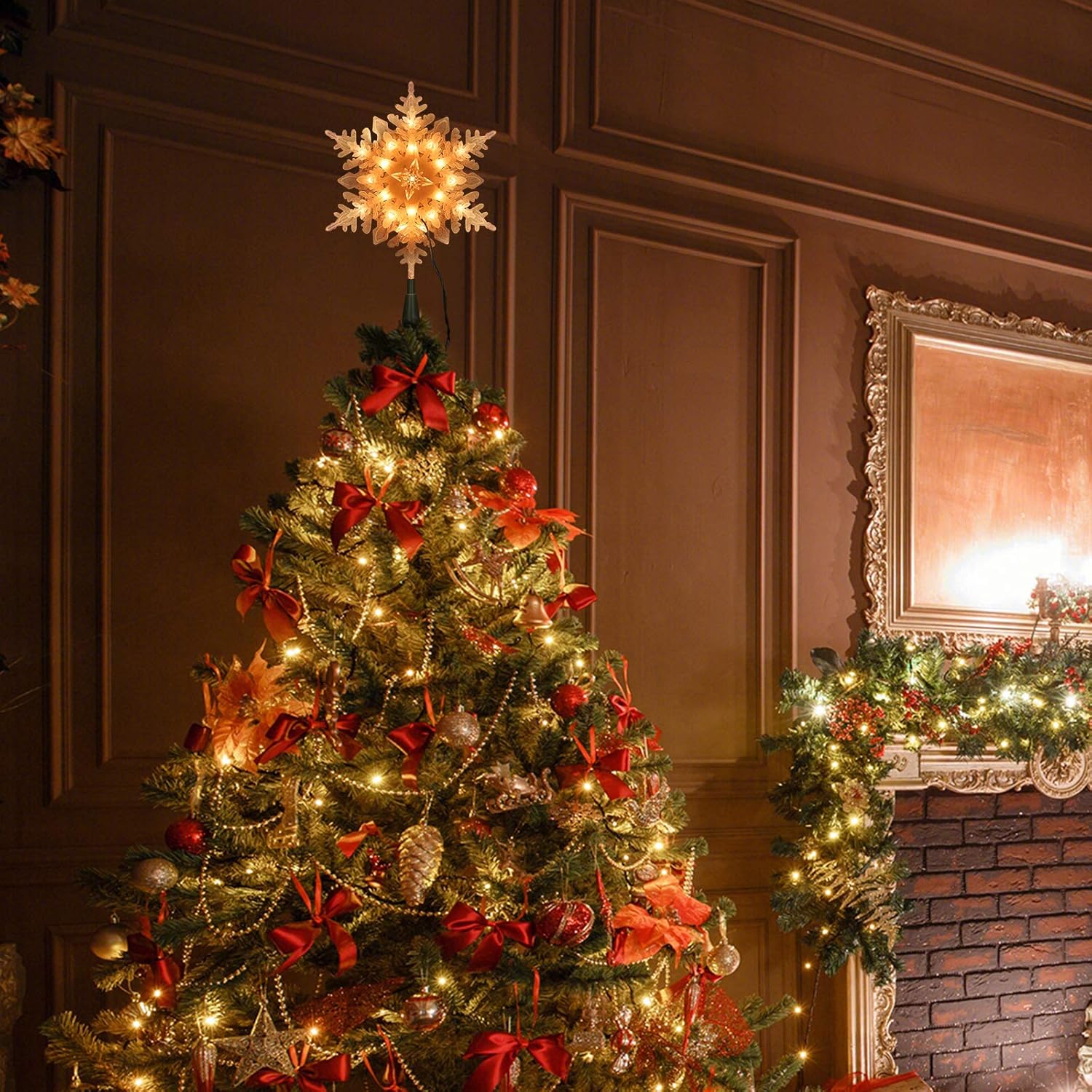 ODEETRONIC Snowflake Tree Topper Lights, 9in 20 Clear Christmas Star Treetop, 120V UL Certified Christmas Lighted Sonwflake Tree Topper, Warm Tree Topper for Xmas Tree Party Decoration - Image 4