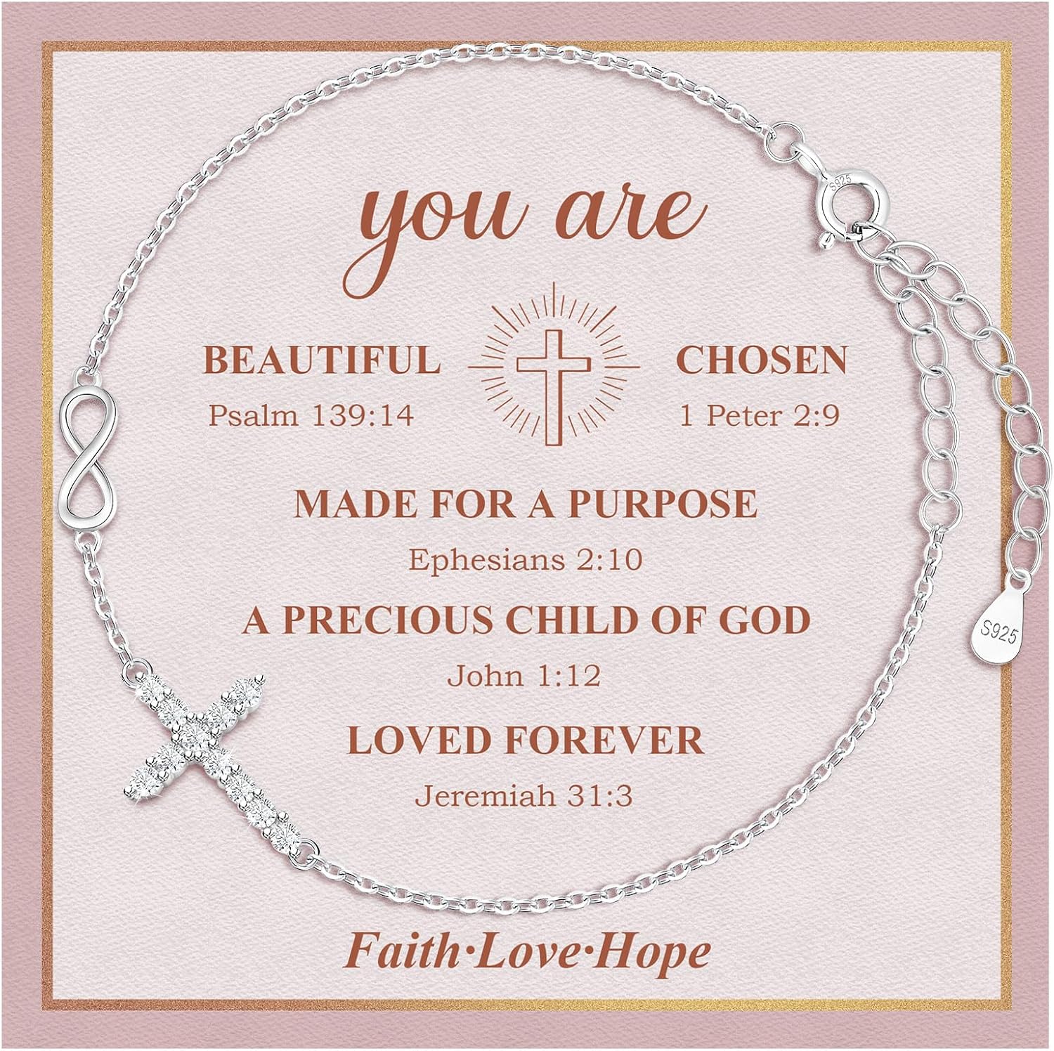 925 Sterling Silver Cross Bracelet for Women - Christian Religious Faith Infinity Cross Bracelets Dainty Inspirational Gifts for Her Birthday Baptism Confirmation Easter