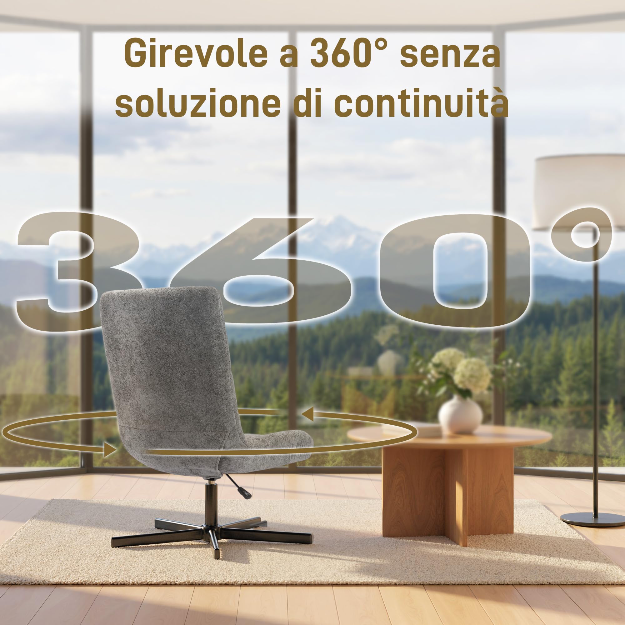 HOMCOM Poltrona Reclinabile su 4 Livelli Girevole 66x80x93-104 cm Grigio | Poggiapiedi Indipendente, Poltrona d'Arredo, Tessuto Effetto Velluto, per Soggiorno Camera da Letto Salotto