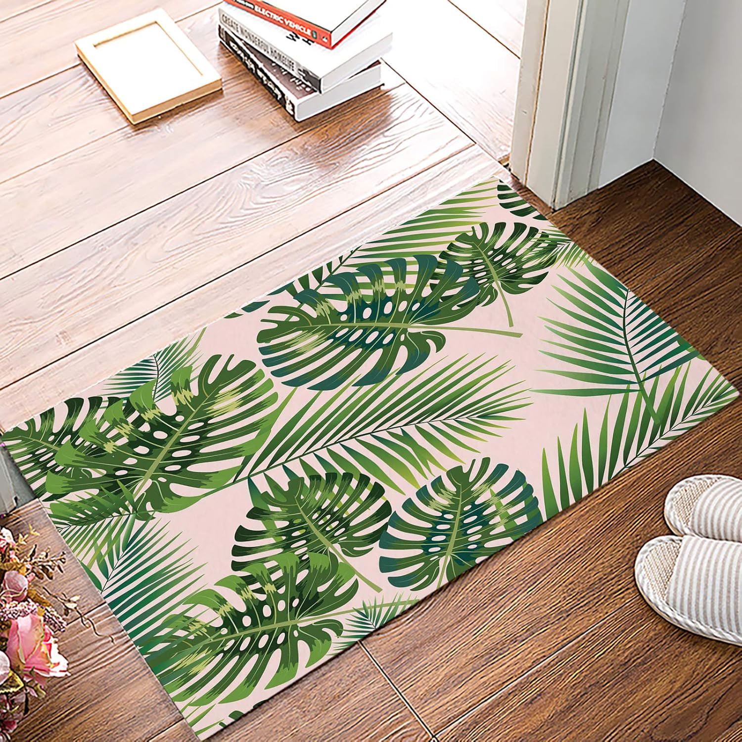 Door Mats Summer Green Palm Leaf Rainforest Tropical Plants Non Slip Mat Low