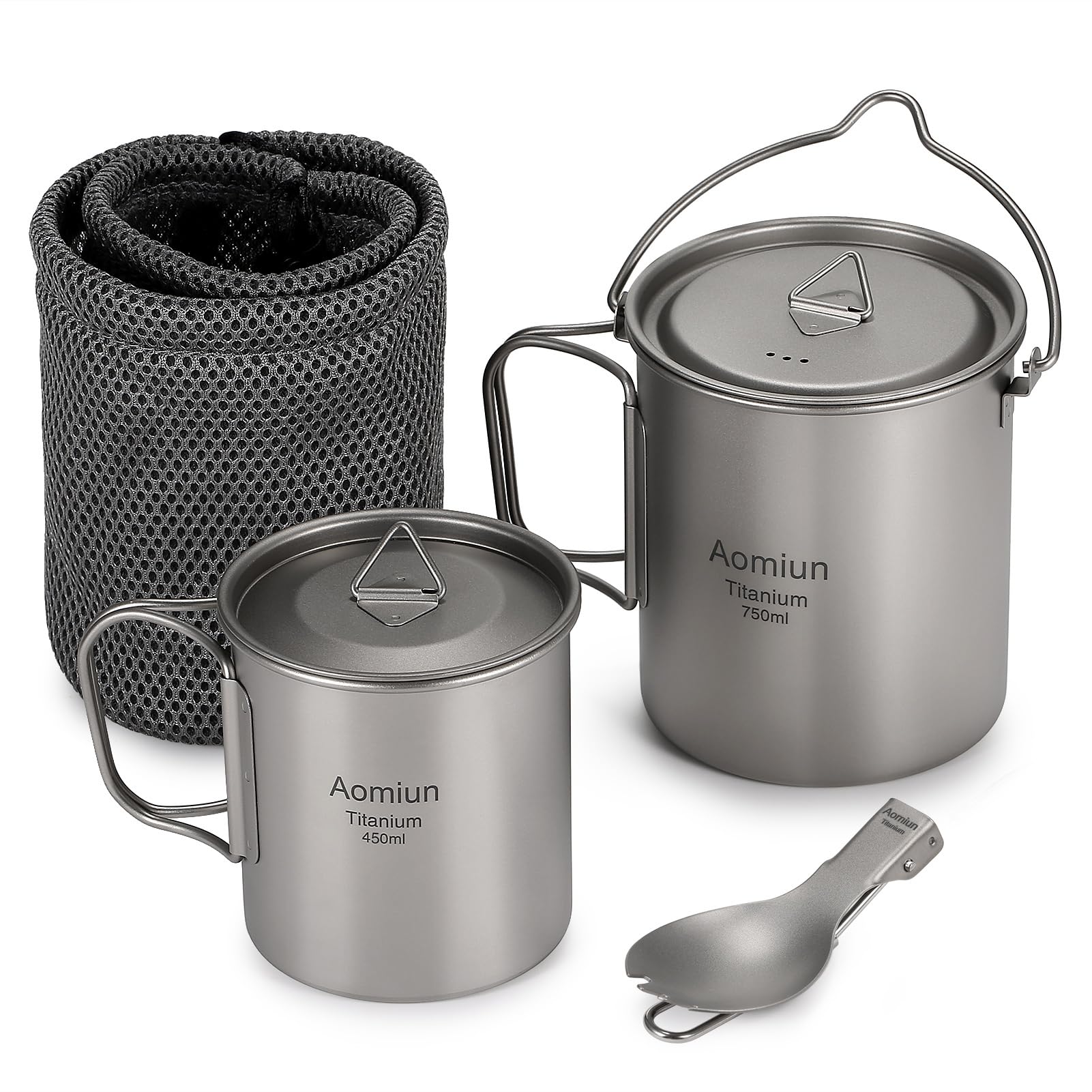 Tytanowy Garnek 750 Ml Tytanowy Kubek Kubek Składany Spork łyżka Kempingowa Składany Zestaw Przyborów z pokrywką Uchwyt Worek do