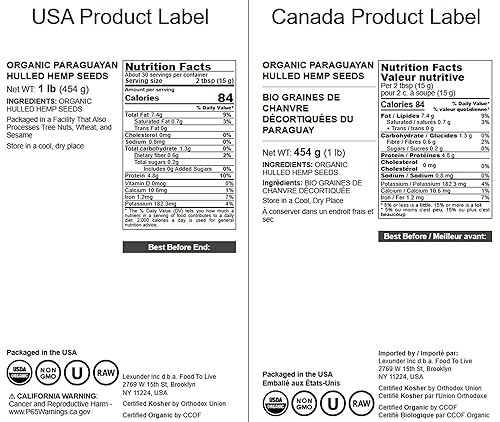 Miniatura 3 de Semillas de cáñamo paraguayo orgánicas, 1 libra, corazones crudos sin OMG, descascarados, kosher, veganos, a granel. Ricas en Omega 3 y 6. Buena