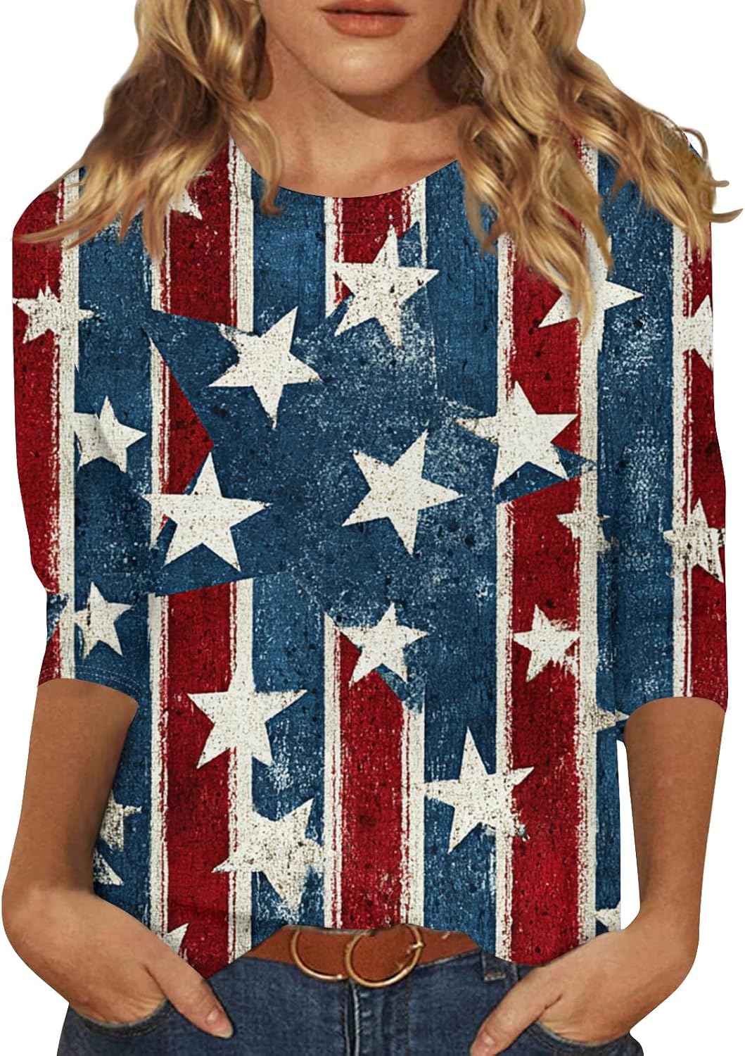 Women's 250Th Anniversary Shirt, 4Th of July Shirts, 3/4 Sleeve American Flag Graphic Tops, S-3XL