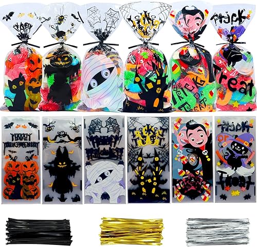 Miniatura 8 de VEYLIN 120 bolsas de celofán de Halloween, bolsas de dulces transparentes para dulce o dulce para suministros de fiesta de Halloween