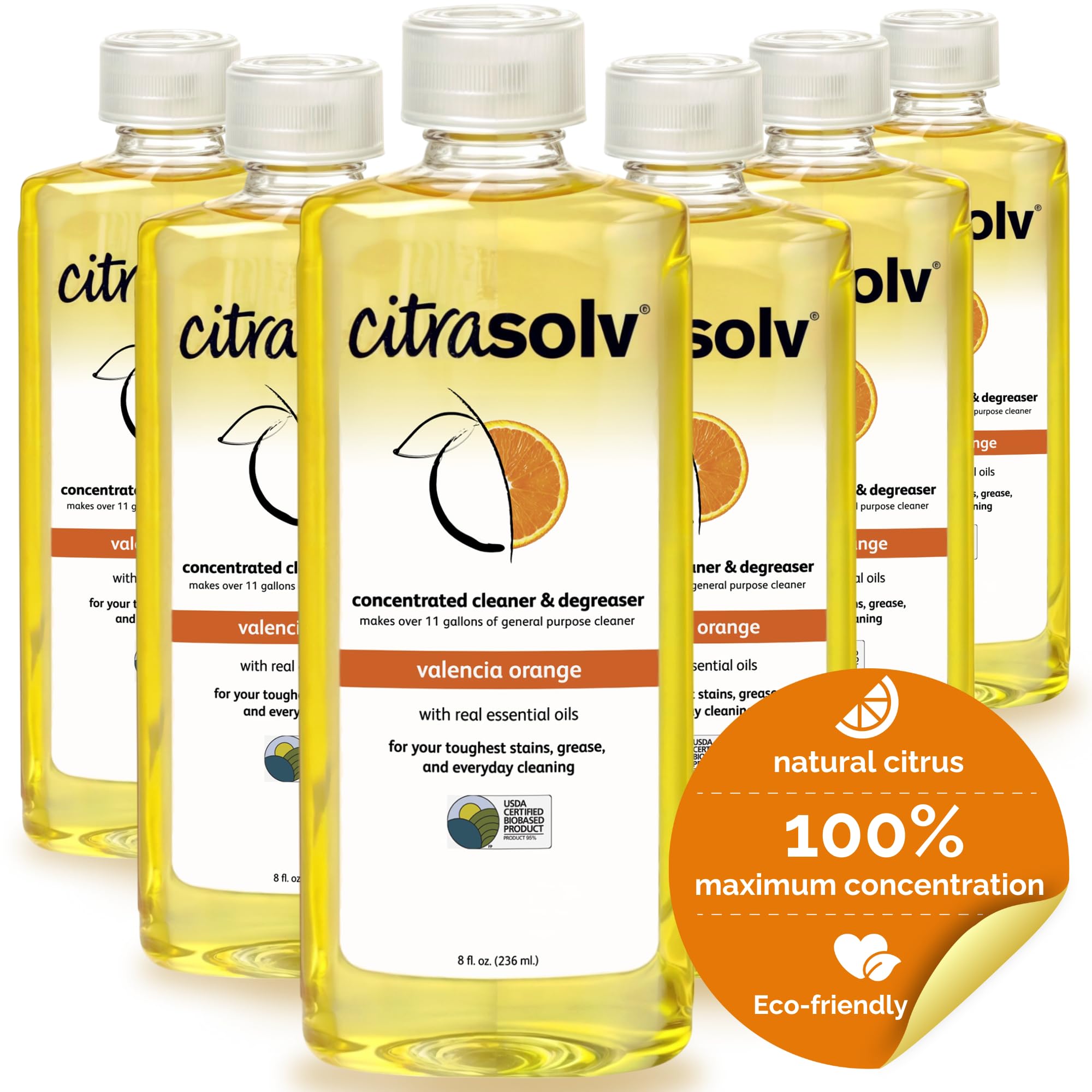 Citra Solv Concentrated Household Cleaner & Degreaser -Valencia Orange Scent 8 fl oz Safe, Effective, and Versatile Cleaning Solution, Natural