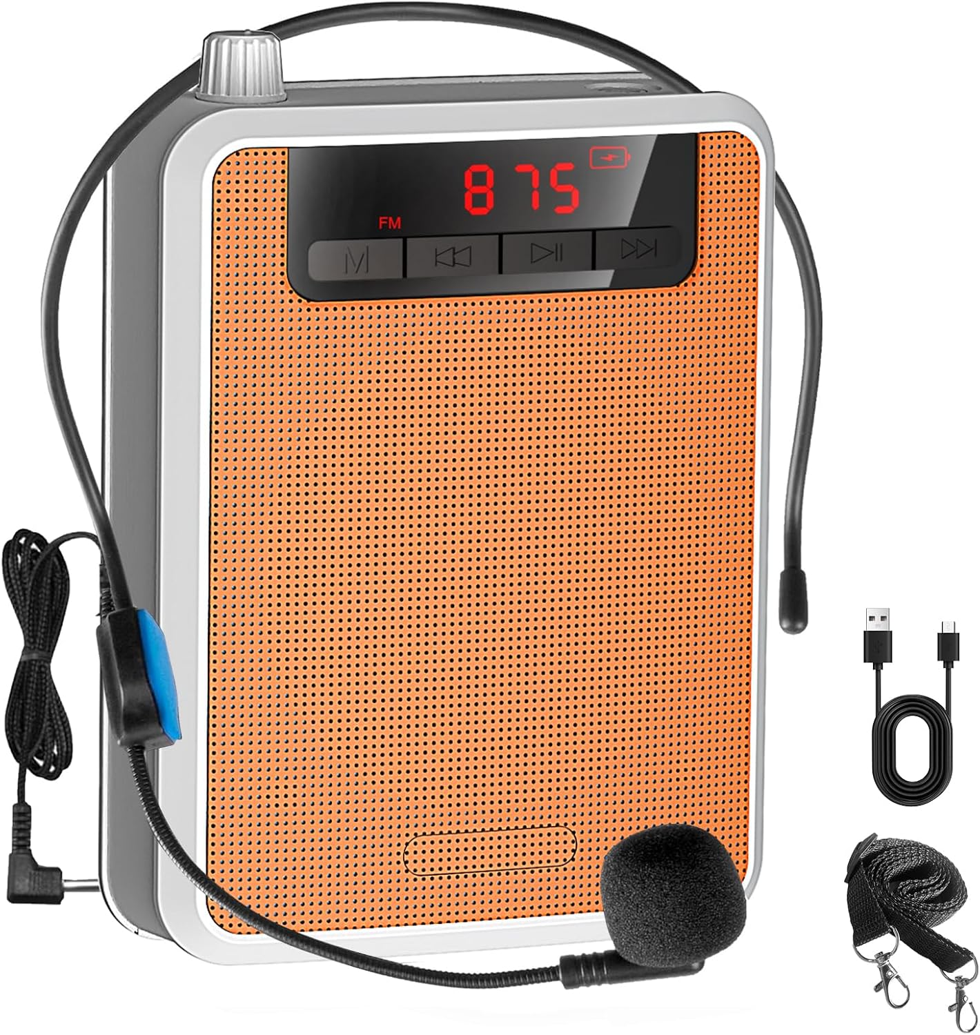 Voice Amplifier，Professional Mini Portable lotmusic Microphone Amplifier Speaker Rechargeable Wired Microphone Headset, Personal for Teacher Classroom Outdoor Meeting Tour Guides (Orange)
