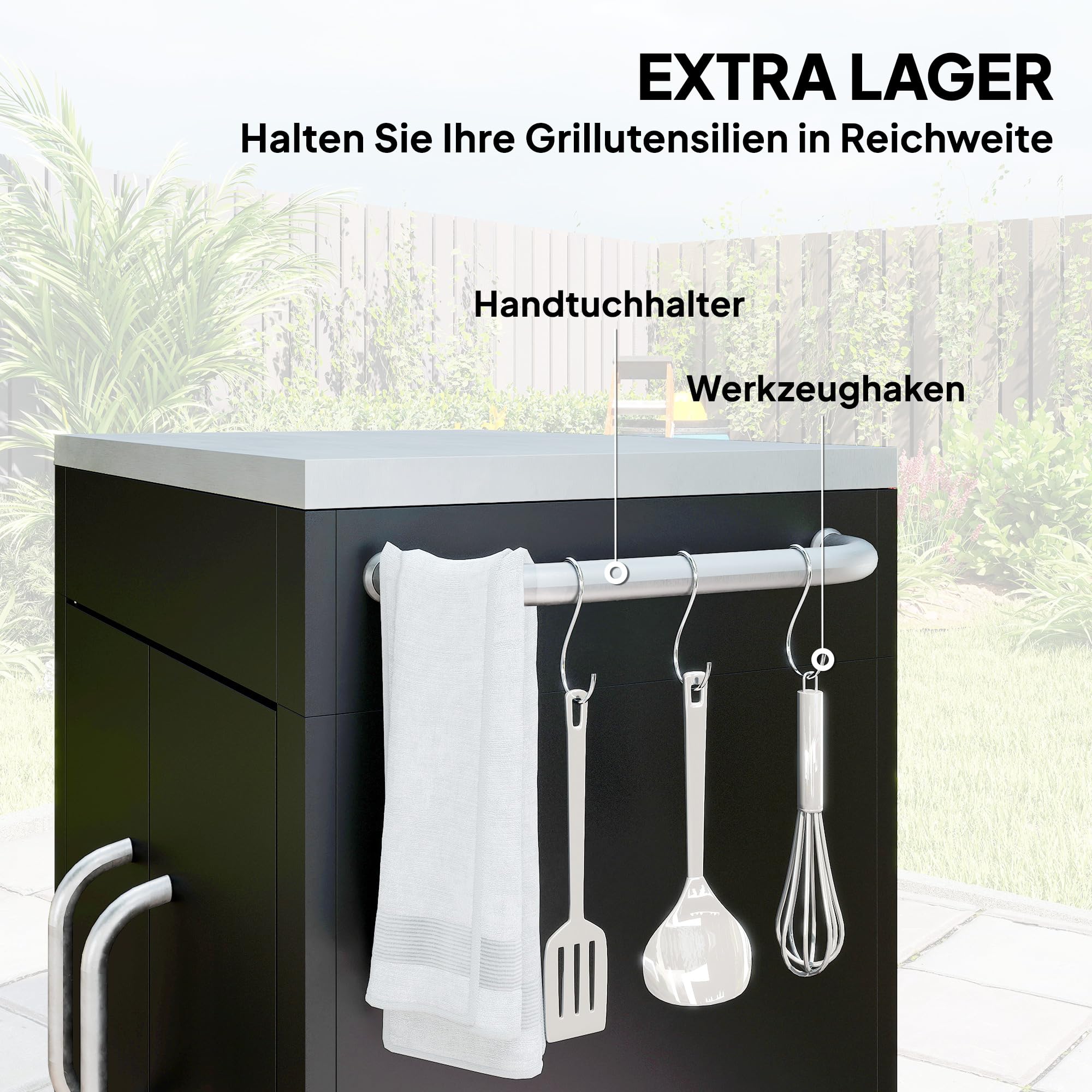 HOMCOM Küchenwagen mit Rollen mit Schrank Haken 86 x 50 x 86,5 cm Schwarz | Servierwagen, Küchentrolley, Edelstahlgriffe, Rollwagen, Küchenhilfe