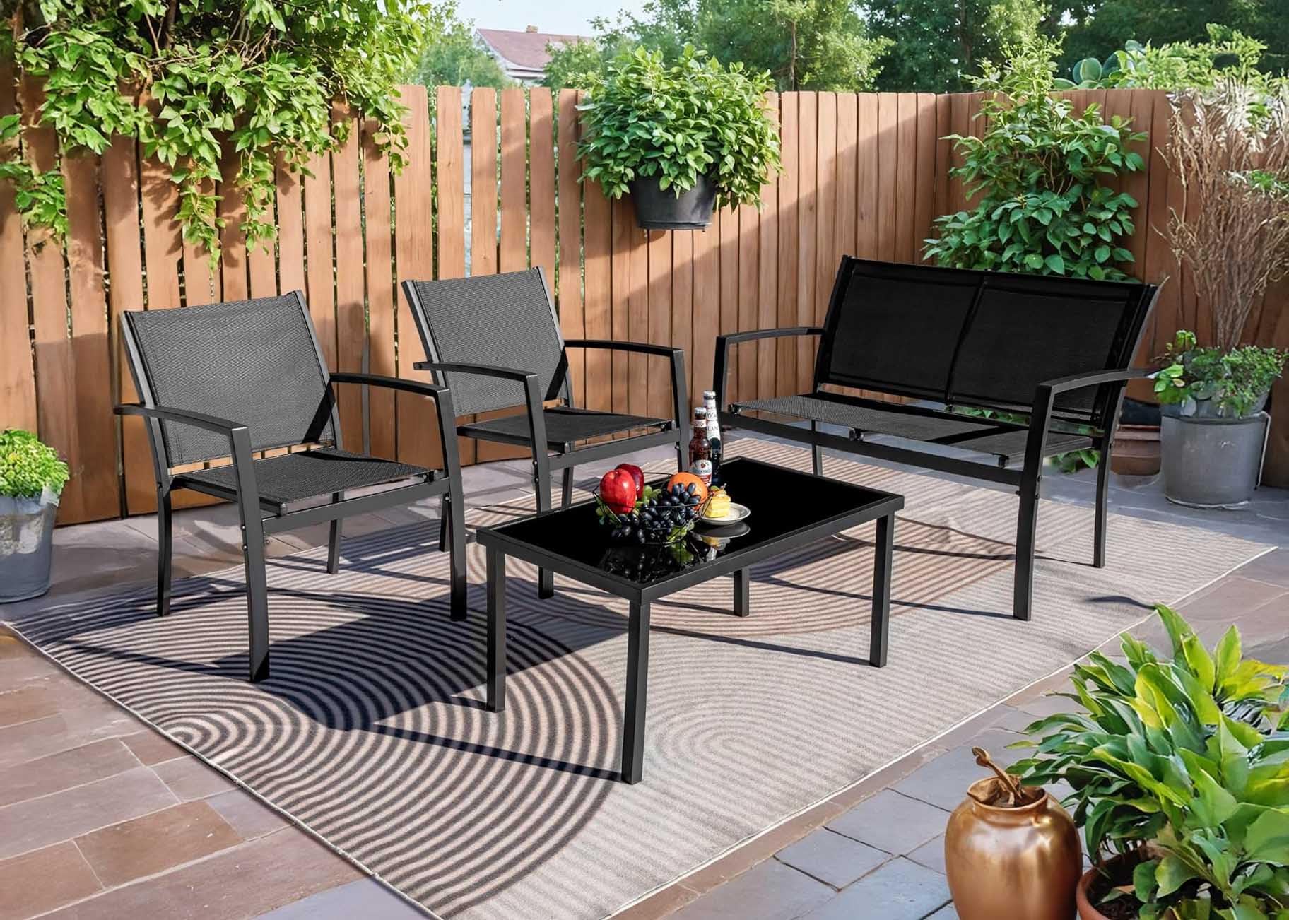 S & S Saldos y Stocks Sofa + 2 Sillas + Mesa de Cristal Templado. Conjunto de Jardin y Terraza, Beige