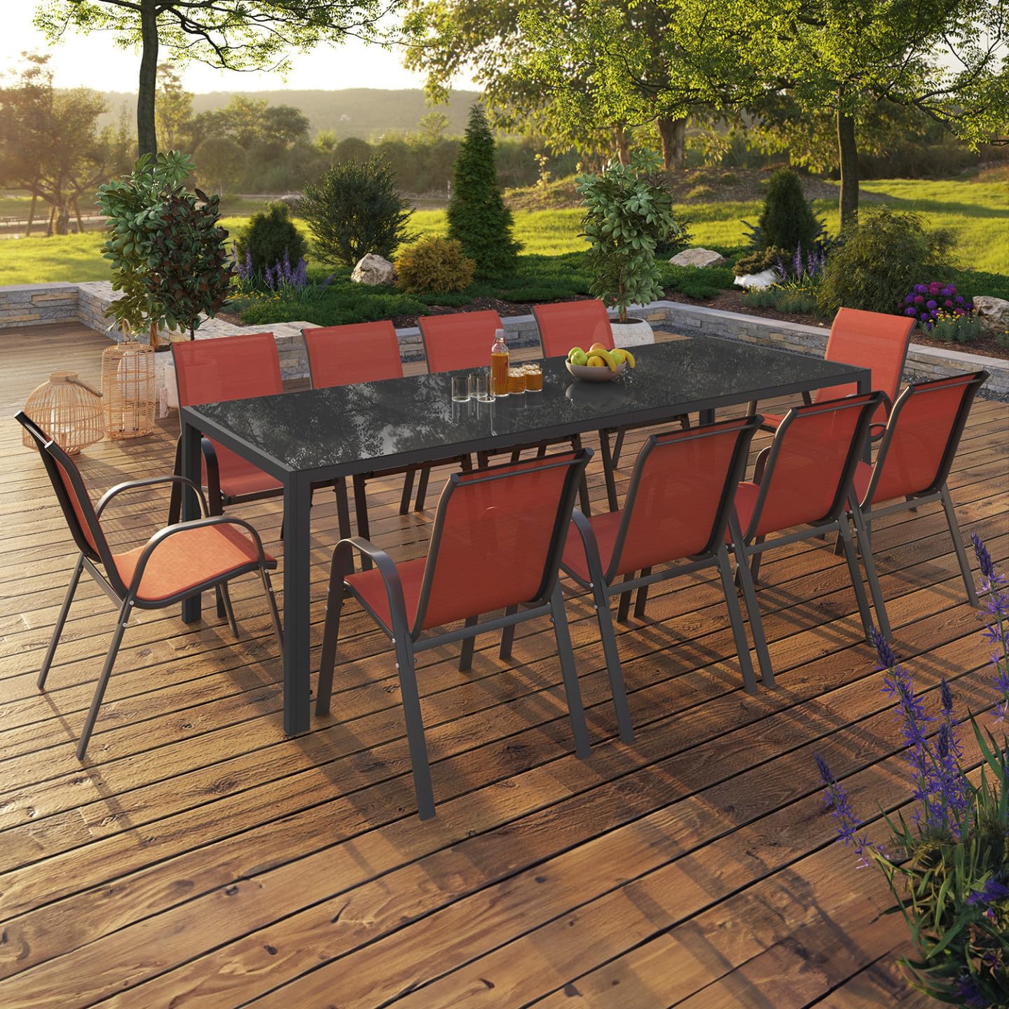 IDMarket - Salon de Jardin Madrid Table 240 cm et 10 chaises empilables