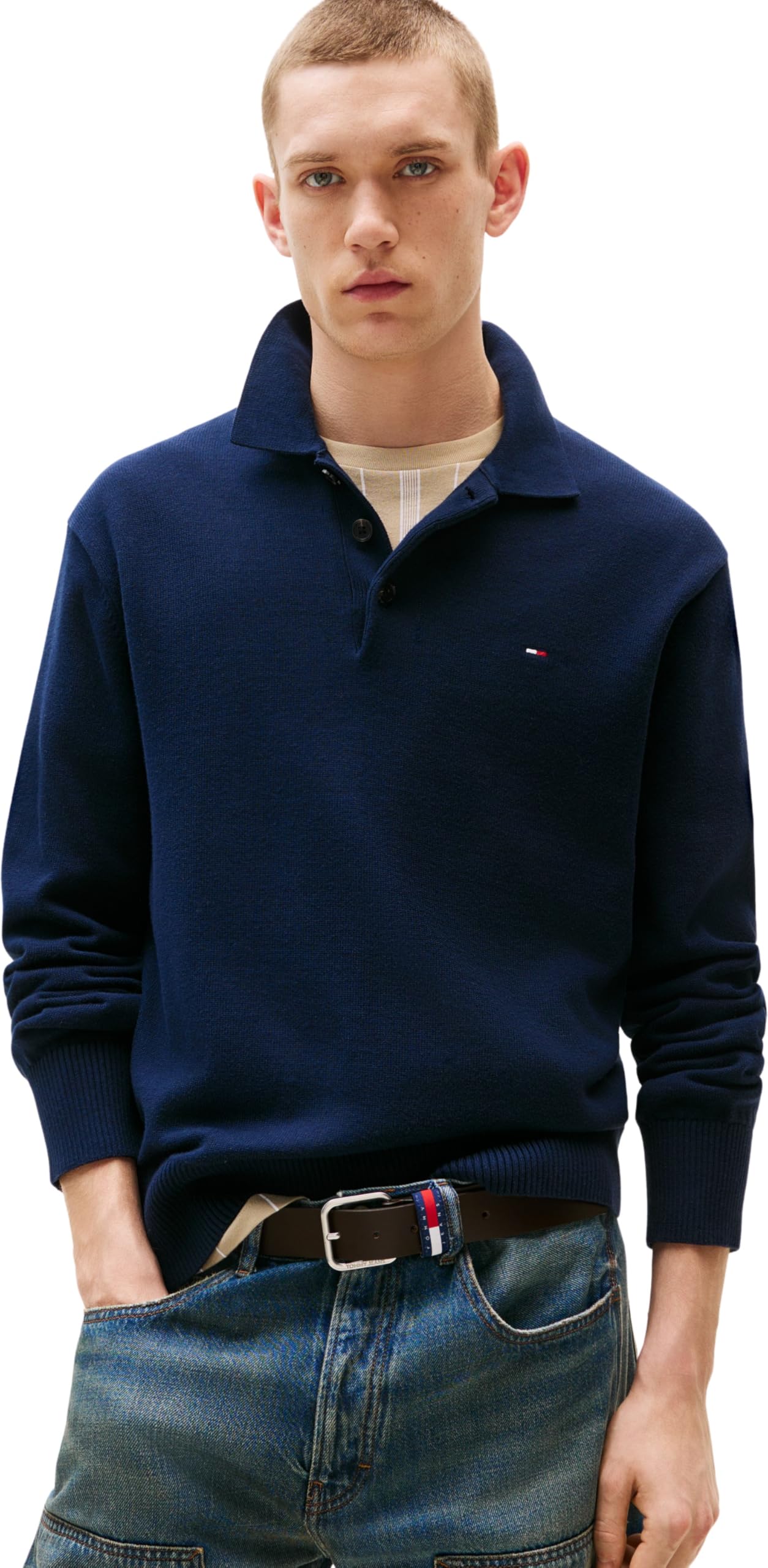Tommy Jeans Jumper With Button-Down Collar Men's Navy Medium