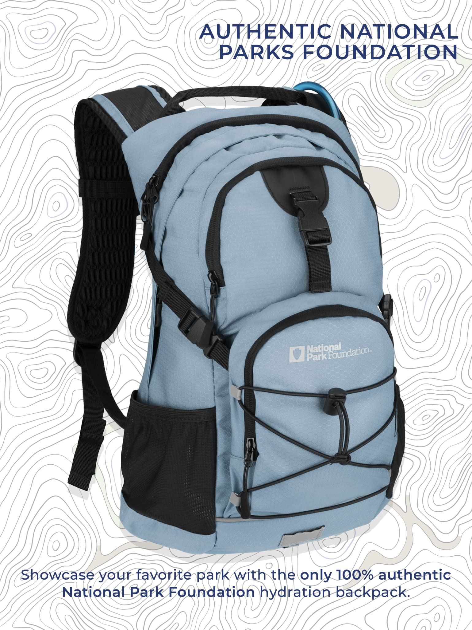 National Park Foundation Sac à dos d'hydratation de 18 l avec sac à eau de 2 litres, sac à dos léger pour le cyclisme, la randonnée, la course, l'escalade, pour hommes, femmes et enfants (bleu)