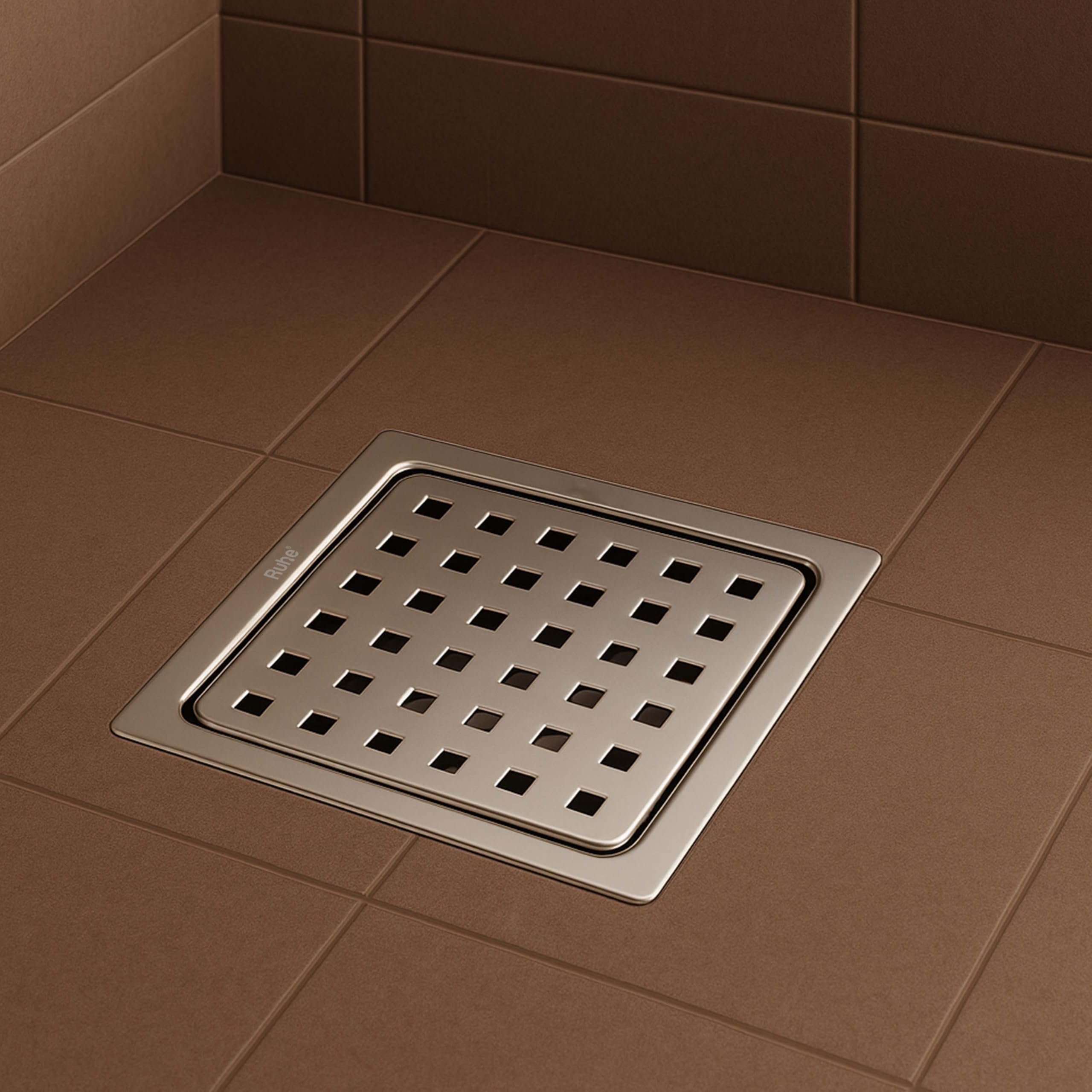 Ruhe® Check Square Flat Cut Floor Drain | Premium Stainless Steel | 6 x 6 inches | Pack of 1