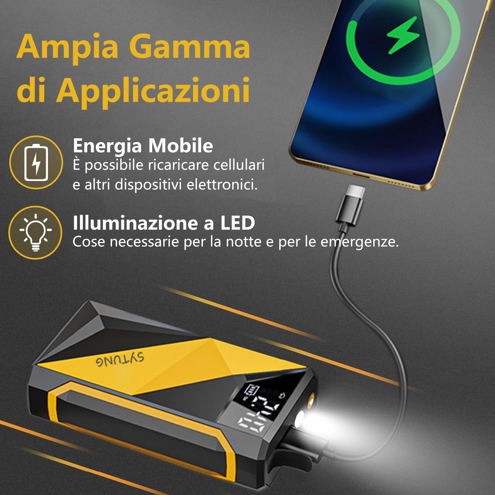 SYTUNG Compressore Aria Portatile 150PSI Compressore d'Aria per Pneumatici Cordless Ricaricabile con Batteria da 6000mAh Display Digitale Luce a LED, Adatto per Pneumatici Auto e Altri Gonfiabili