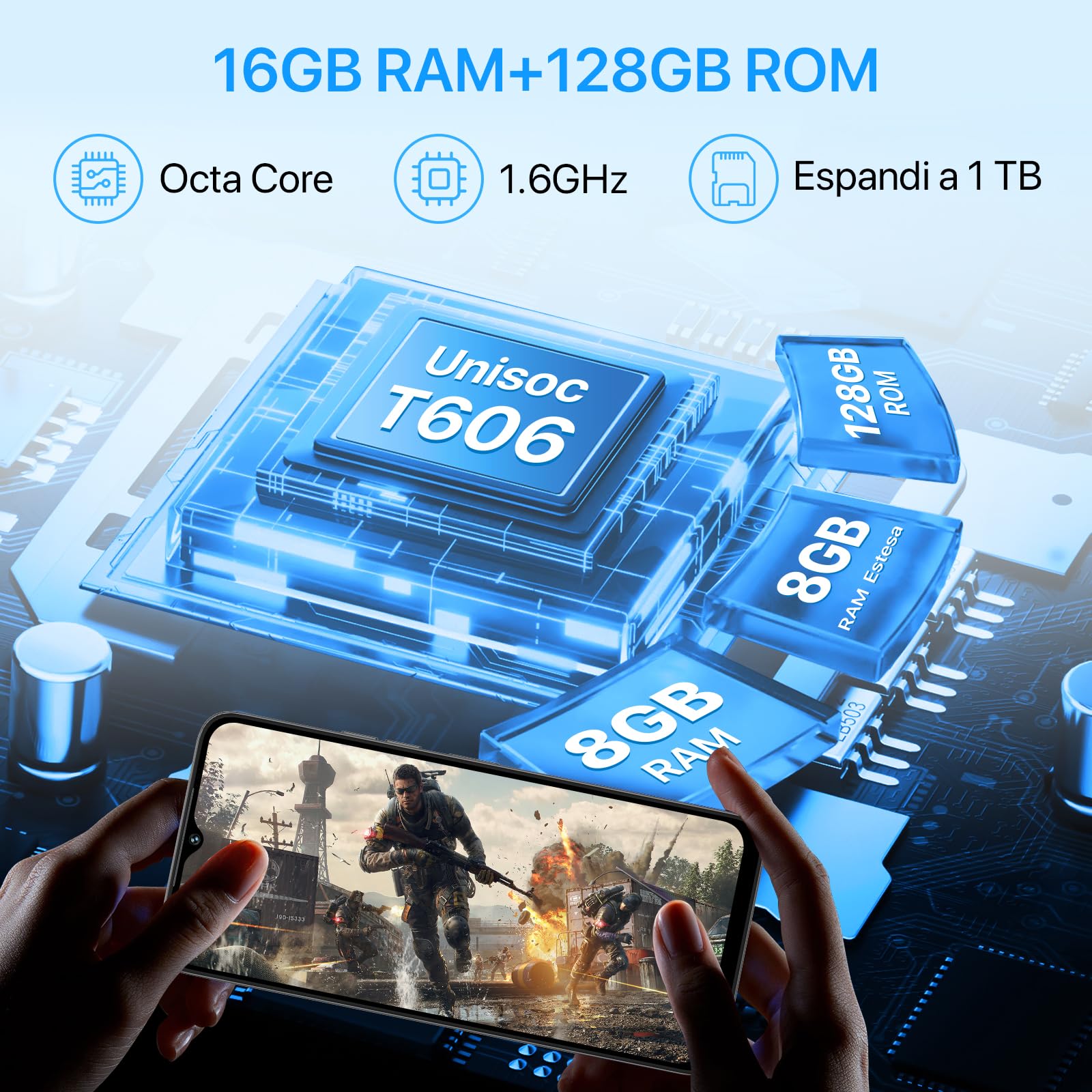 UMIDIGI Smartphone 16GB +128GB/1TB, 50MP Camere Telefono Cellulare, 5000mAh, 6,6" HD+Schermo Cellulari, Octa-Core Dual SIM Telefoni/Impronta | Viso | OTG | GPS