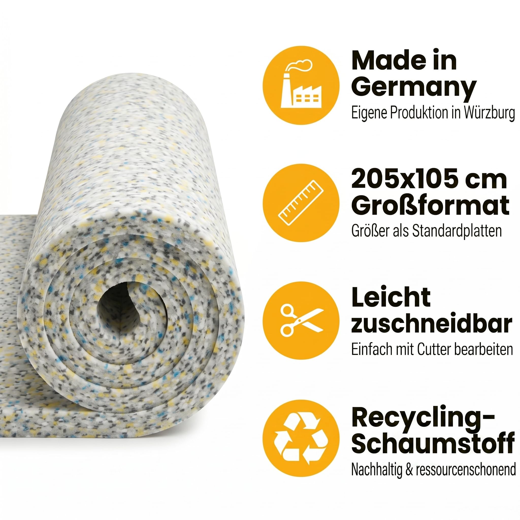 Wegerich Schaumstoffplatte - extrem fester langlebiger Verbundschaumstoff RG120-205x103x3 cm - für dünne Auflagen/Trittschalldämmung