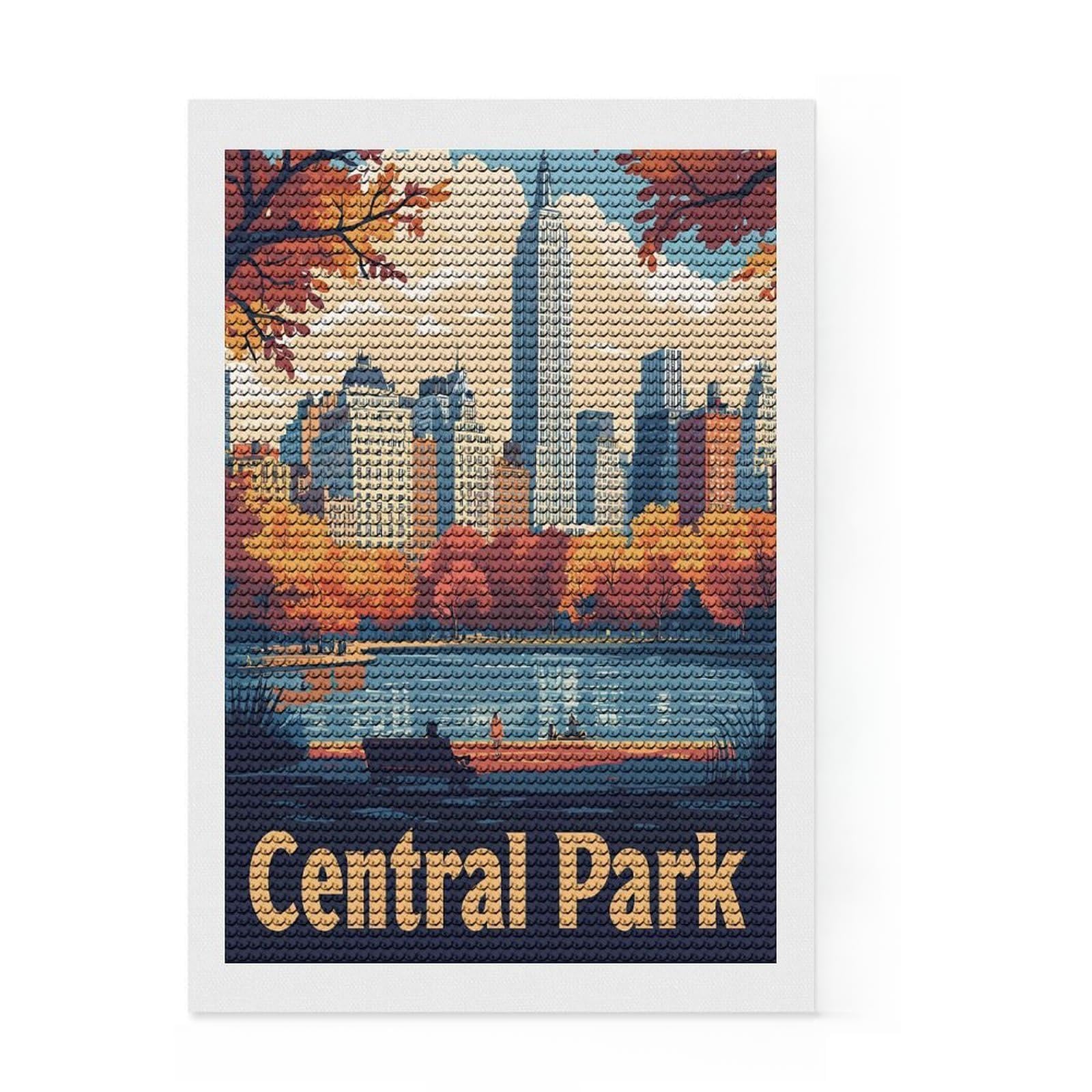 Junmoney Central Park NYC Skyline Diamond Style Art Kit 8"x12", Festive Home Decor, Stress Relief Craft, for Teens, Decor Project