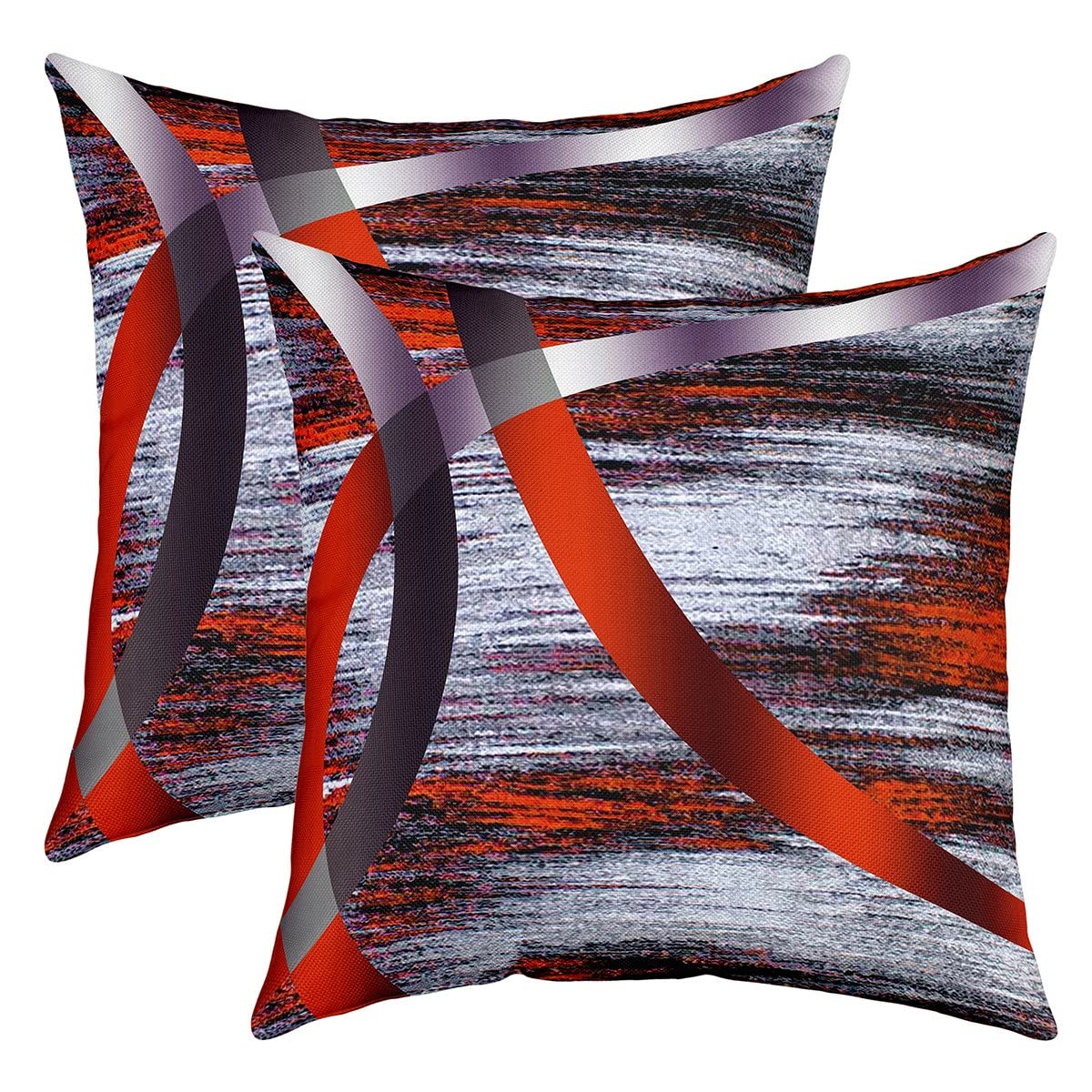 Loussiesd Orange Red Grey Stripes Square Cushion Covers Set of 2 Geometric Reversible Throw Pillow Covers Pillow Covers Home Decor Set Women Men Decor Modern Abstract Striped Art Closure 18x18 Inch โ image 1