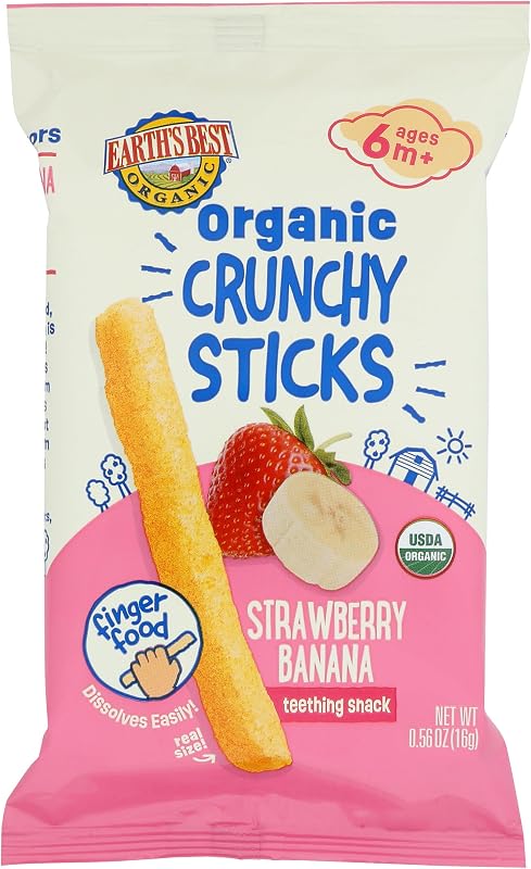 Earths Best Organic Strawberry Banana Crunchy Sticks, 0.56 OZ