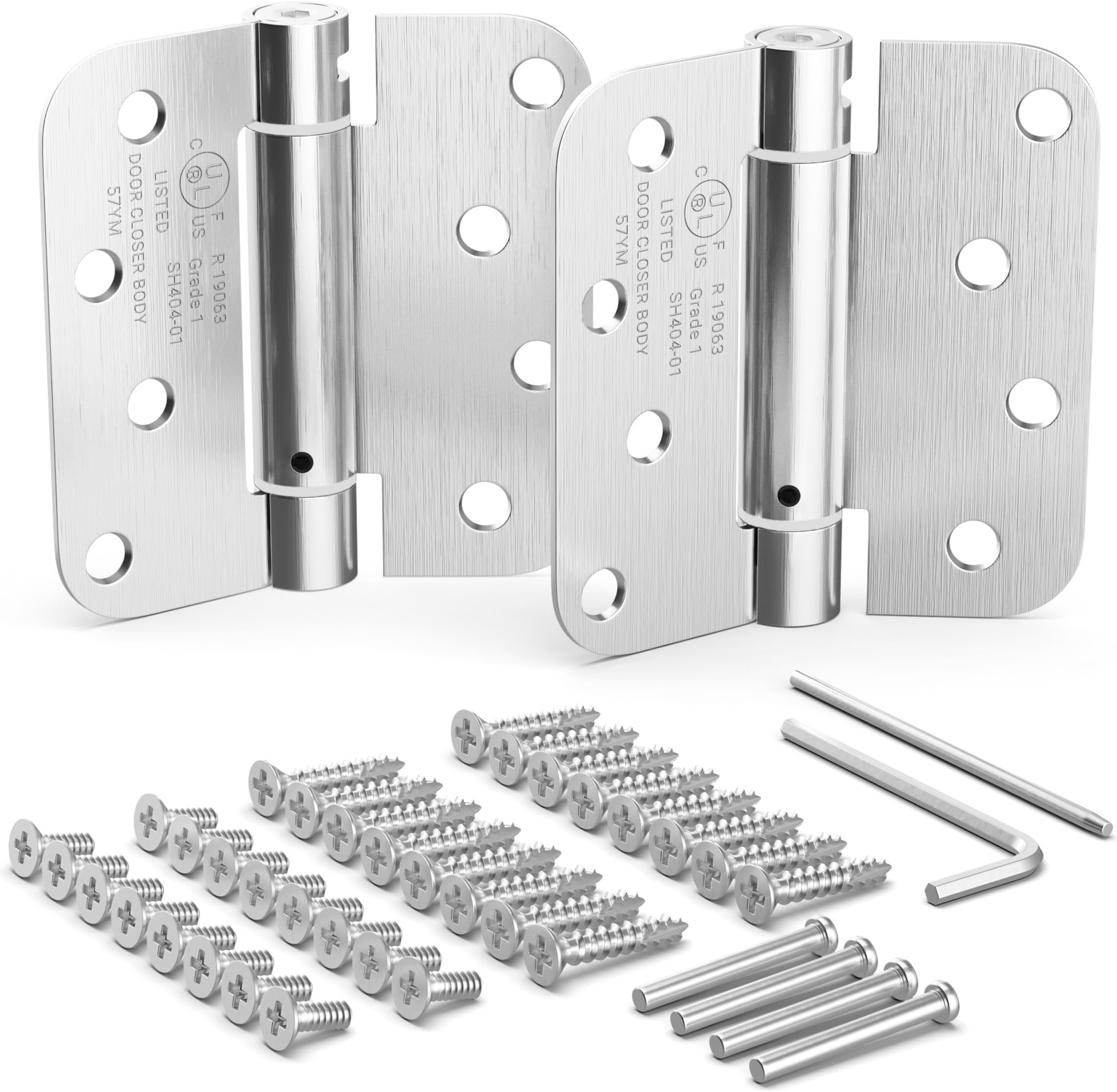 Houseables Self Closing Door Hinges, Spring Hinge Door Closer, Spring Loaded, Auto Close, 4 Inch, Automatic Closer, Auto Shut For Interior, Garage, Exterior, Adjustable Tension, 5/8 Radius, Nickel 2PK