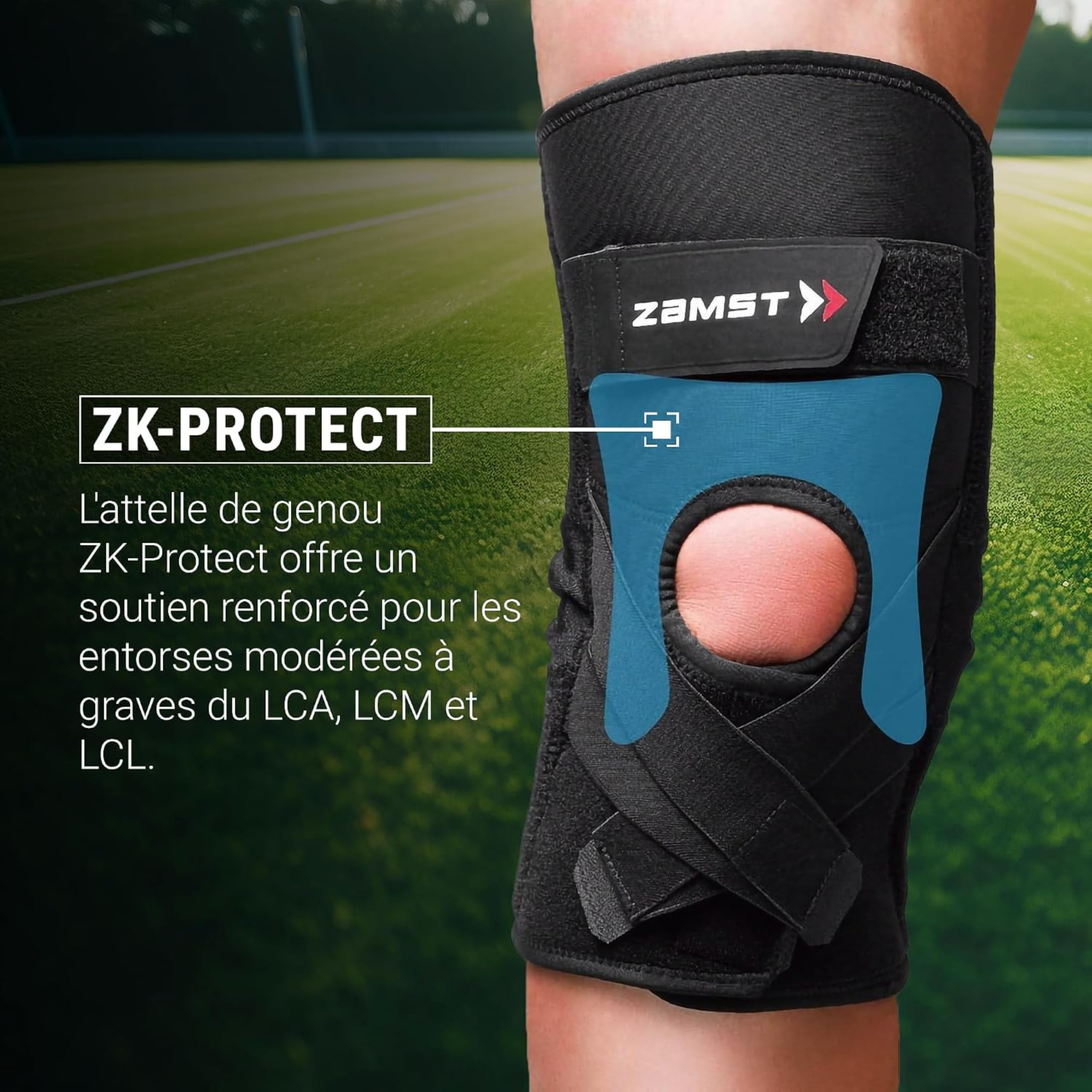 Zamst ZK-Protect Genouillère de Sport - Genouillère de Compression pour Hommes et Femmes avec Renforts en Résine Flexibles; Protection du Genou et Entorses des Ligaments ACL, MCL et LCL - Taille S