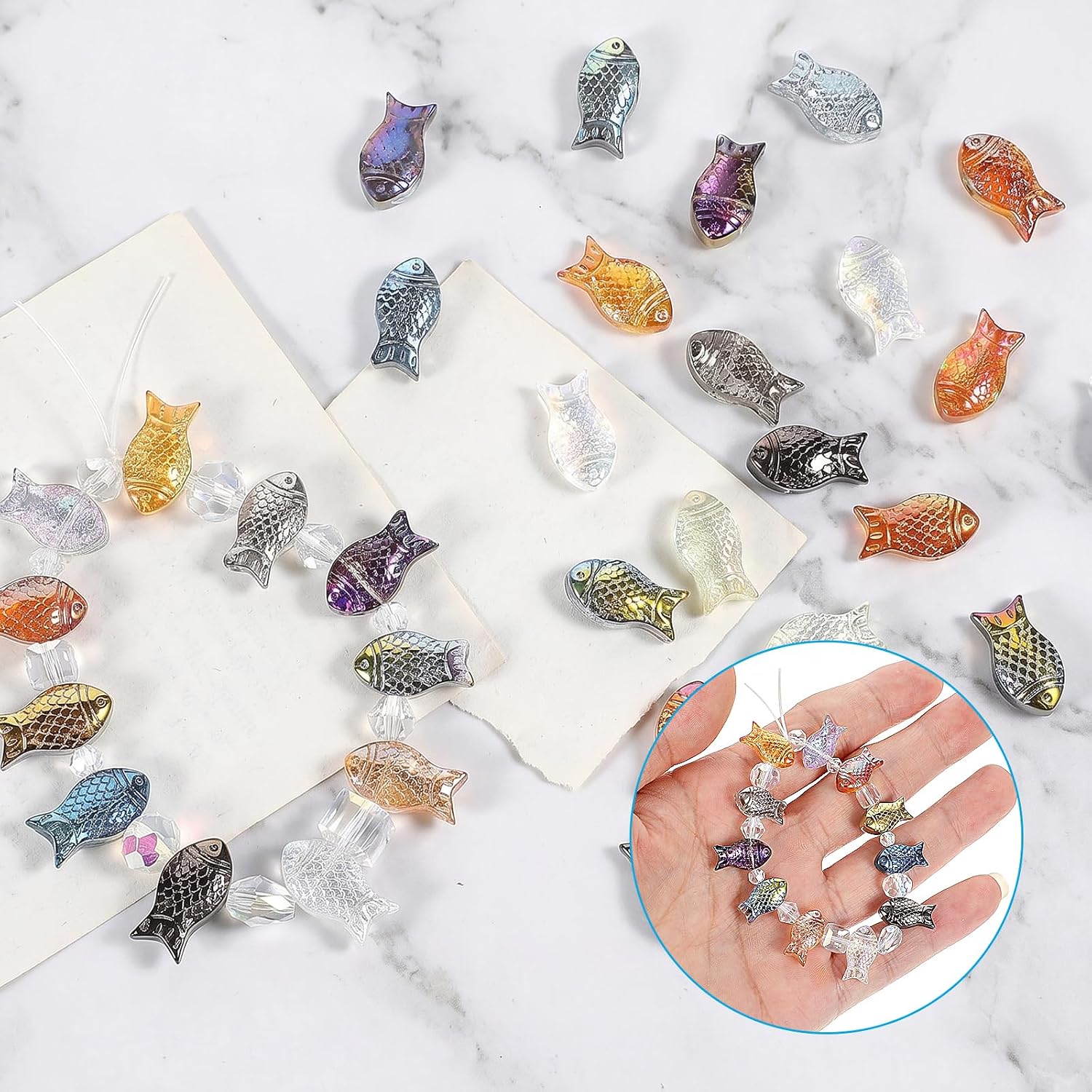 90pcs Ocean Beads Glass Fish Beads for Jewelry Making Unique Fish Charms Bead Summer Ocean Charms Loose Bead for DIY Craft Bracelets Necklaces Earrings Mixed Color image 4