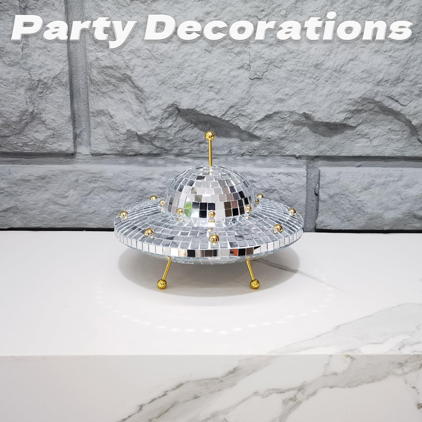 Bertork UFO- Spaceship Home Décor - Disco Ball Vintage Mirror Reflective Decorations for Table, Desk, Home, Music Room, Party, Garden, Bar, Handmade Gifts(8 X 6 inch)