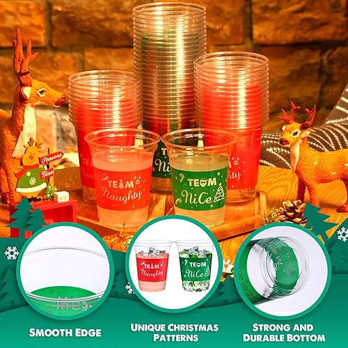 Miniatura 3 de Rtteri 50 vasos de plástico de 12 onzas para fiesta de Navidad, vasos desechables para decoración de Navidad, suministros de fiesta, bebidas,