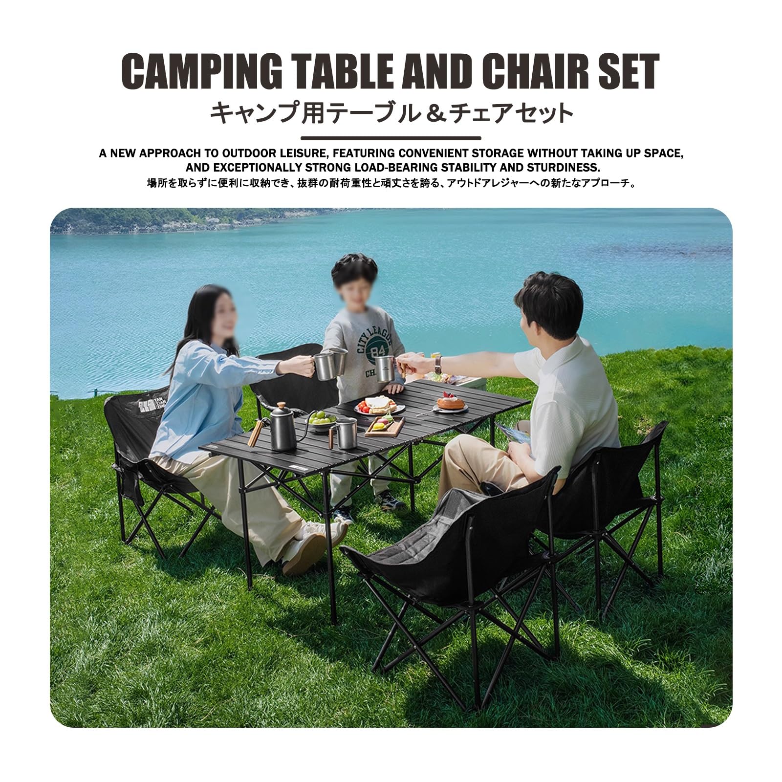 Tragbares Picknicktisch und Stuhl-Set, zusammenklappbarer Campingtisch mit Tragetasche, Outdoor-Essen, Reisen, Angeln, unverzichtbare Campingausrüstung (schwarz, 54 cm + 2 Stühle)