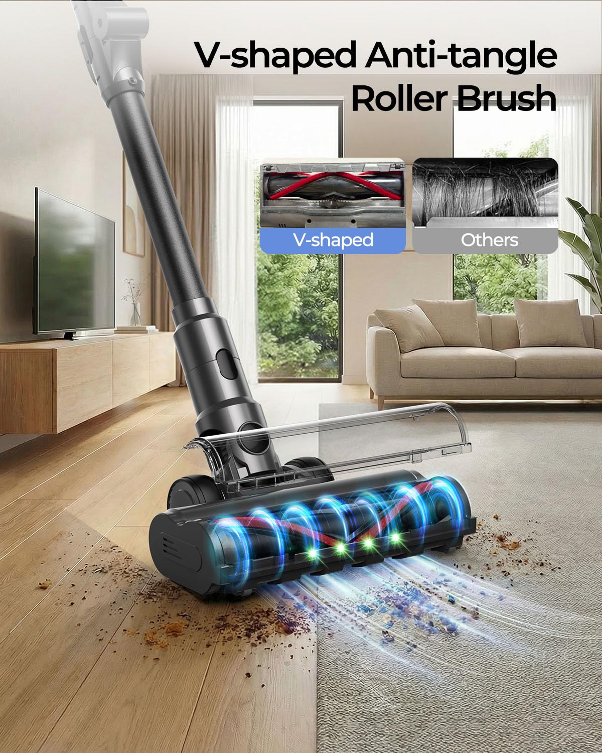 Redroad Cordless Vacuum Cleaner,60KPA/210,000PRM/650W Brushless Motor Cordless Vacuum for Home,4 in 1 Lightweight Vacuum Cleaners with 3 Adjustable Suctions,Max 75 Mins Runtime for Carpet,Hard Floors — view 6