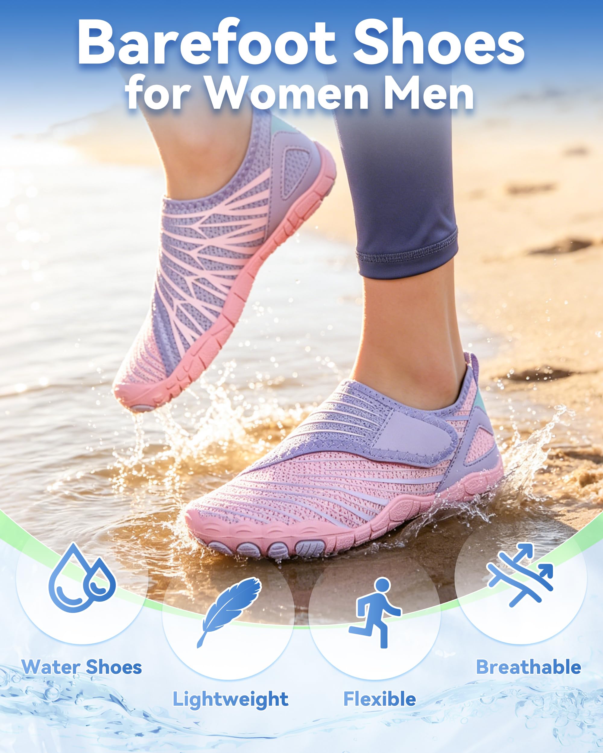 Water Shoes for Women Men, Wide Toe Box Slip-On, Lightweight Quick-Dry Non-Slip Orthopedic for Beach Hiking Travel Walking - 2