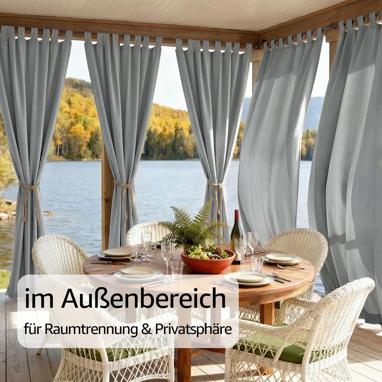 TOPICK Outdoor Vorhang Wetterfest Sonnenschutz Vorhänge mit Schlaufen Blickdicht Wohnzimmer Balkontür Gardine außen Curtains H 245 x B 132 cm 2er Set Wasserabweisend für Balkon Pavillon Hellgrau