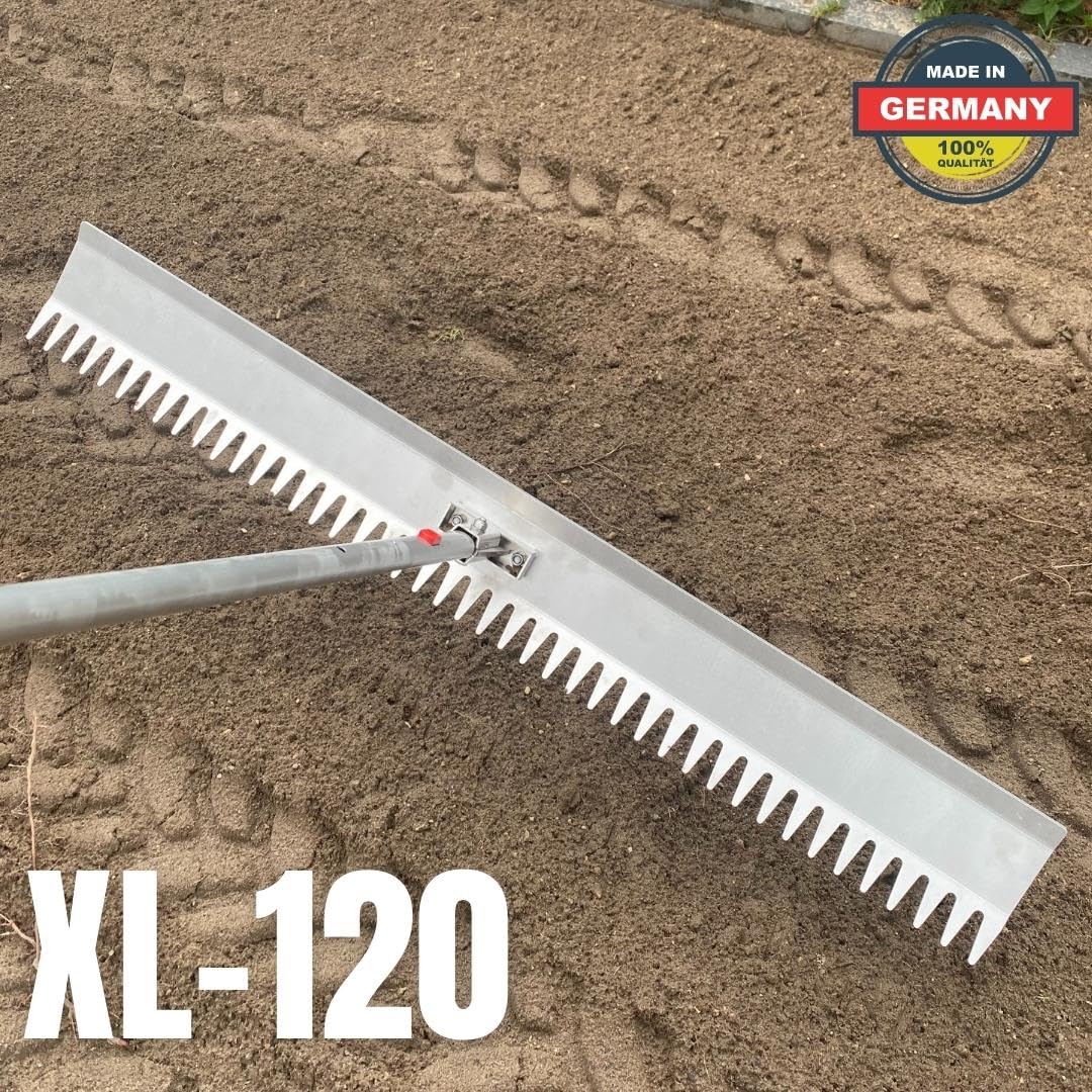 RISISANI® Rechen | Breite 116 cm | 100% Made in Germany | Ohne Stiel mit optionalem Adapter für Gardena Stiele | Landschaftsrechen Planierrechen Rasen Rakel