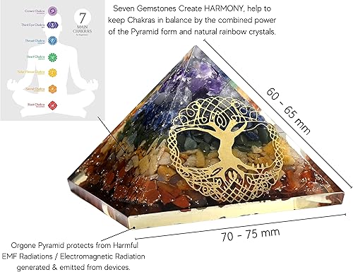 Miniatura 2 de Amazing Gemstone Pirámide de orgón curativo de 7 chakras para energía negativa y protección EMF Pirámide de meditación de piedra de chakra natural