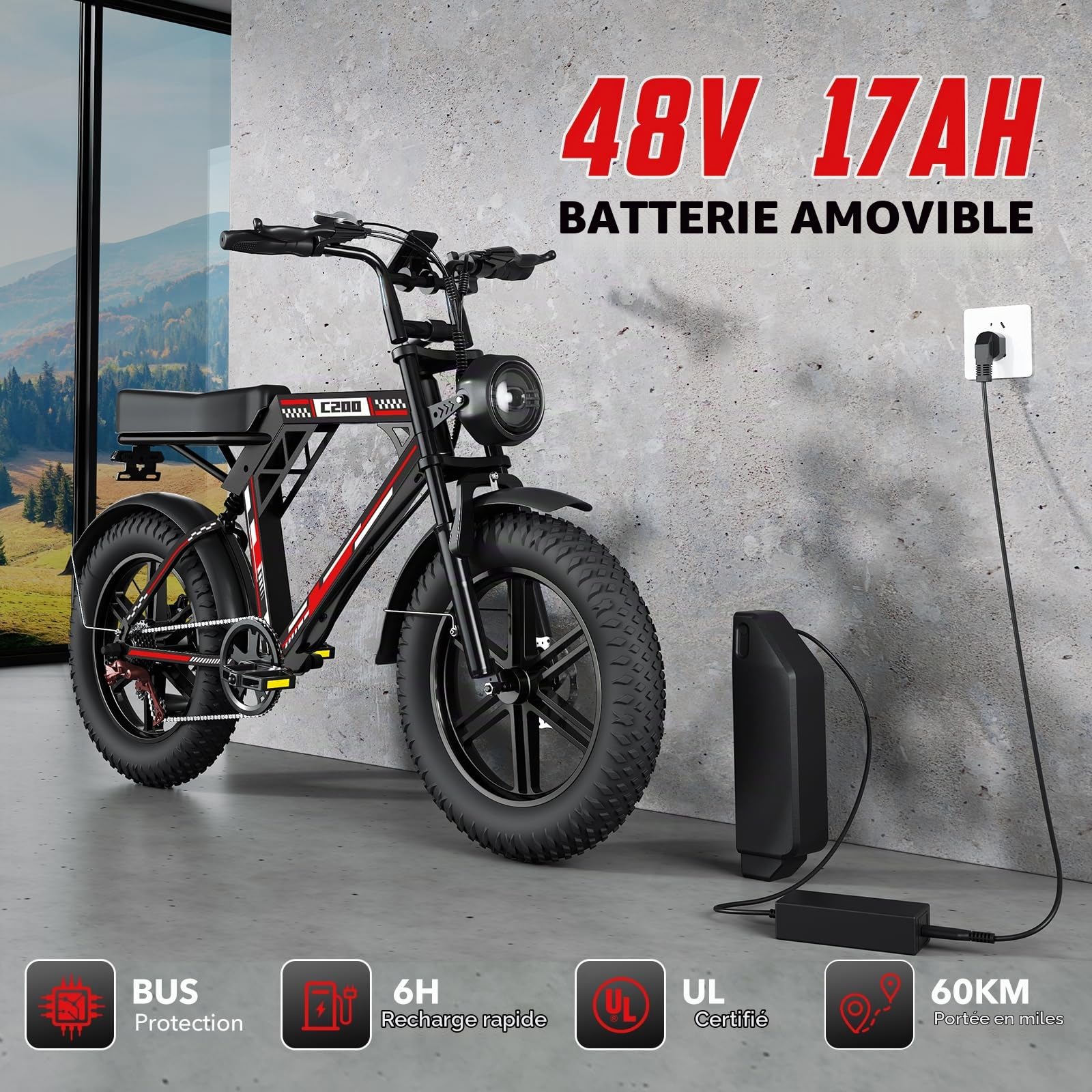 Vélo Électrique, 20" vélo électrique Adulte, Batterie 15/17/20AH, Autonomie 60-100 km, Vélo de Trekking, E-Bike, vélo électrique Urbain