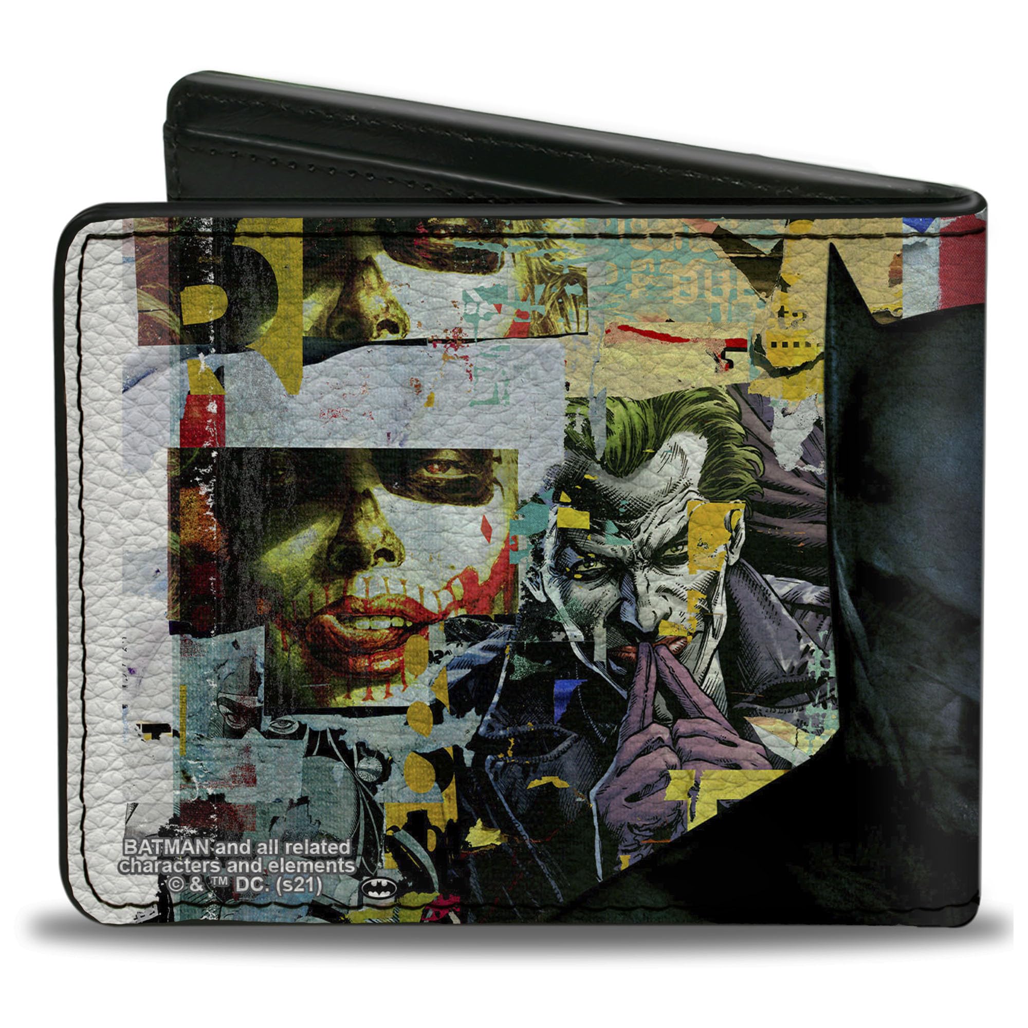 Buckle-Down Men's DC Comics Wallet, Bifold, Batman and Gotham City Villains Torn Faces Graffiti Collage, Vegan Leather, 4.0