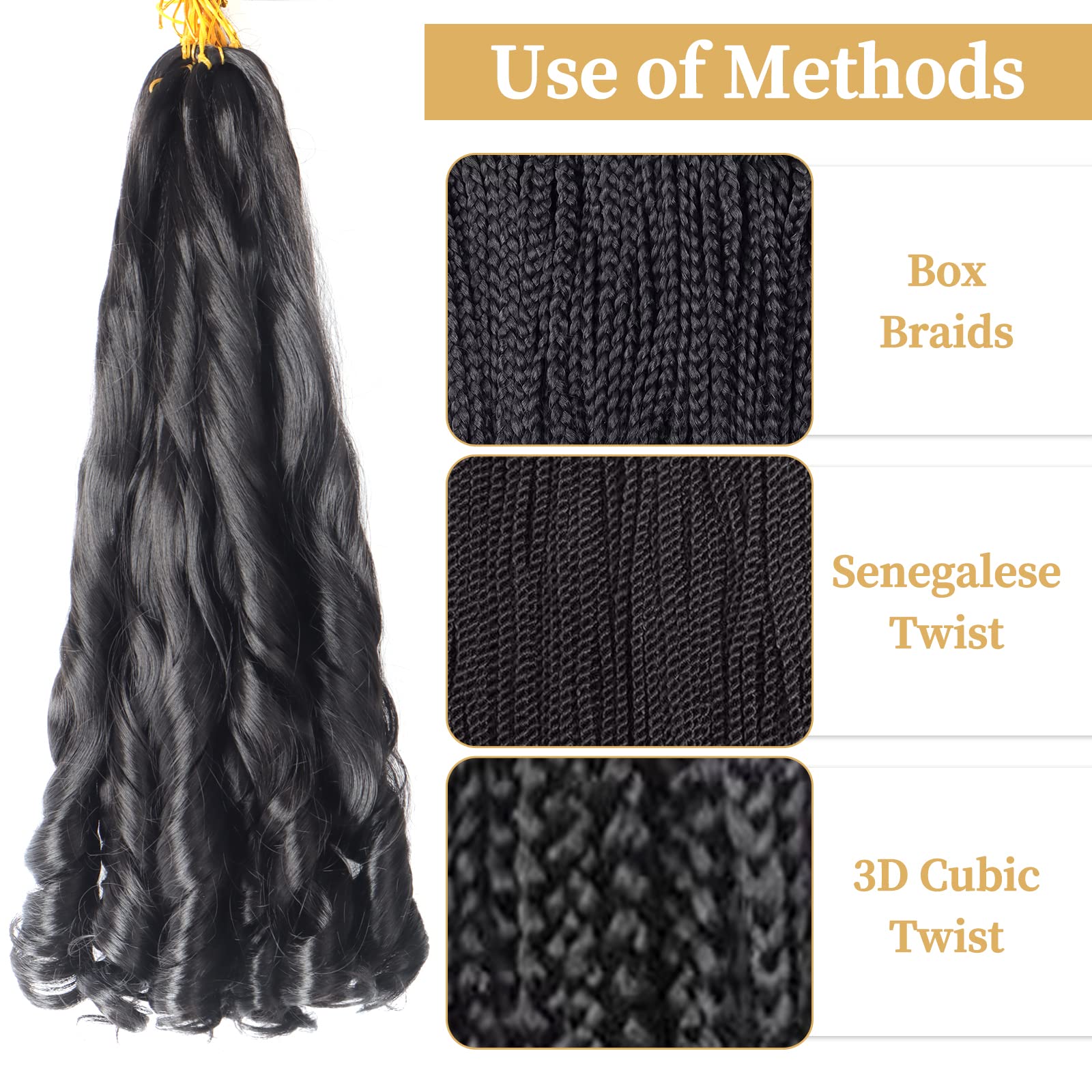 8 Packs French Curly Braiding Hair 16 Inch Loose Wave Spiral Crochet Hair for Black Women Pre-Stretched With Curly Ends (16 Inch, 1b#) - Image 4
