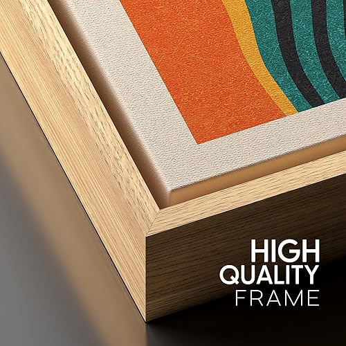 Miniatura 5 de SIGNFORD Lienzo enmarcado para pared, diseño geométrico moderno de mediados de siglo, patrón de líneas de sol, formas abstractas, ilustraciones de