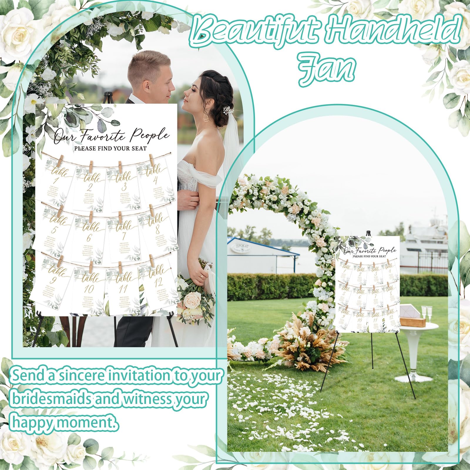 Pinkunn Greenery Hochzeits-Sitzdiagramm mit Staffelei, 39 x 60 cm, rustikales Holz-Sitzdiagramm, Aufschrift "Please Find Your Seat Sign for Baby & Bride Shower Wedding Sign Decor"